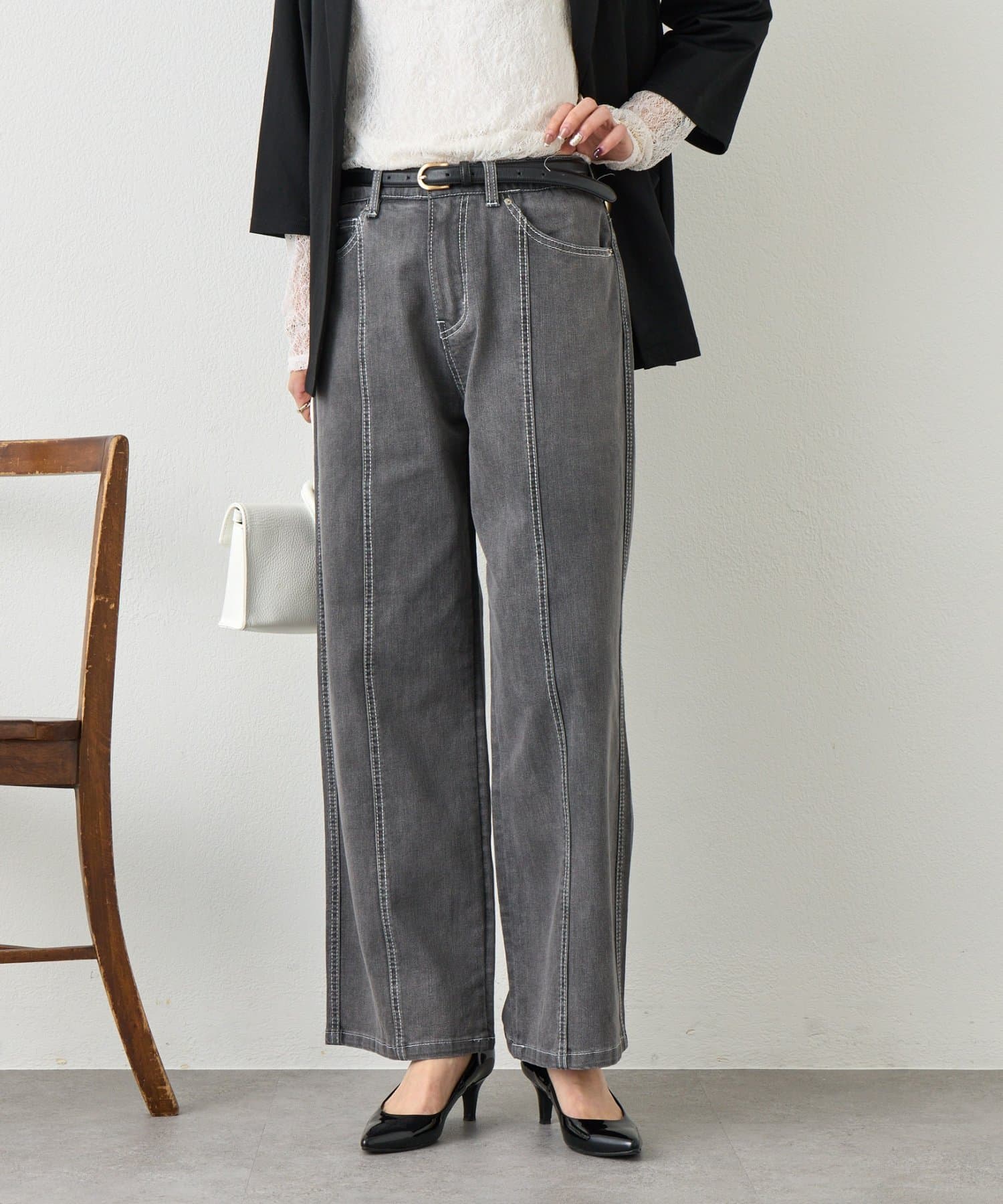 Jena　espace merveilleux(ジェナ　エスパスメルヴェイユ) ステッチストレートデニムパンツ