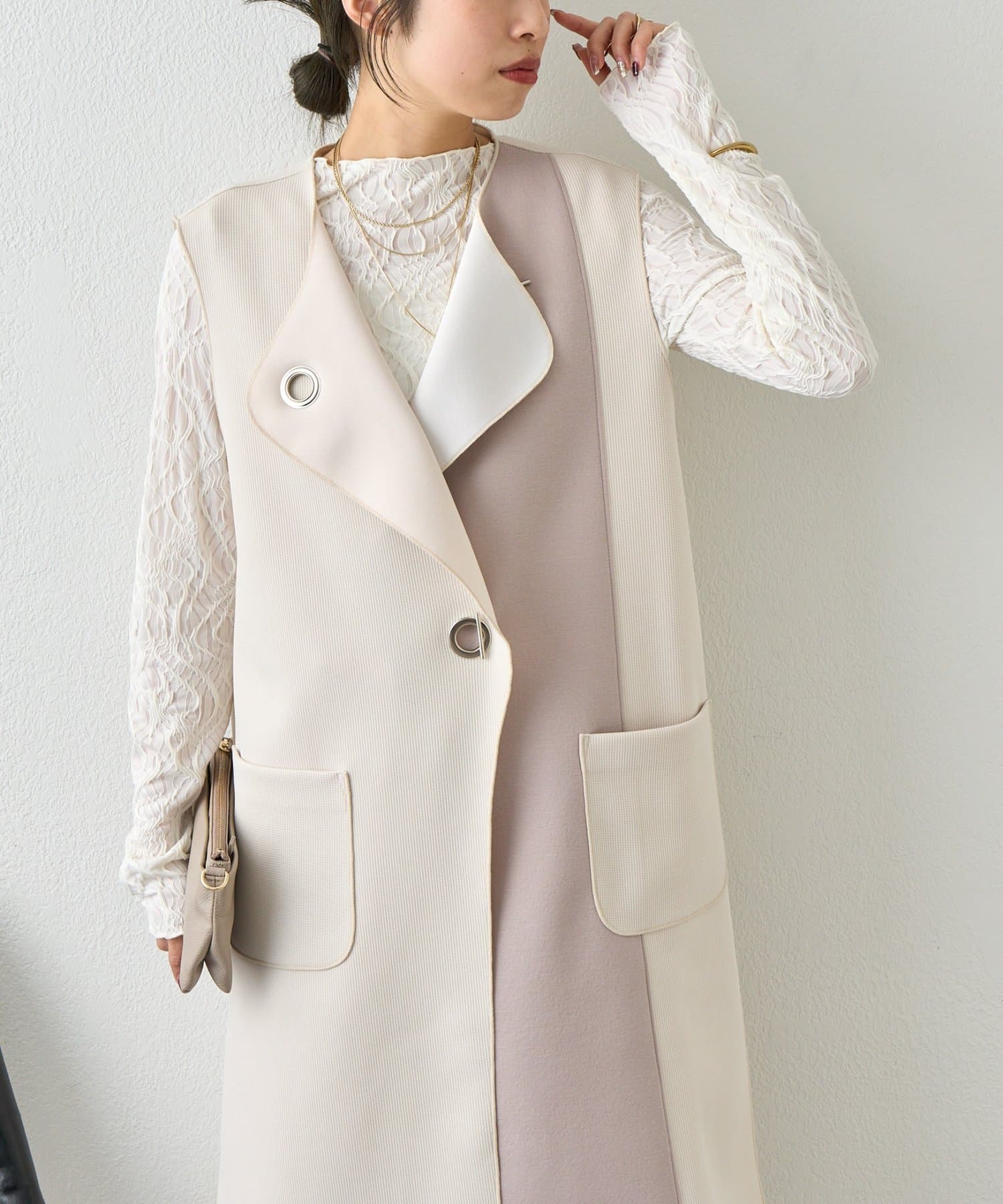 Jena　espace merveilleux(ジェナ　エスパスメルヴェイユ) バーボタンワッフルジレ