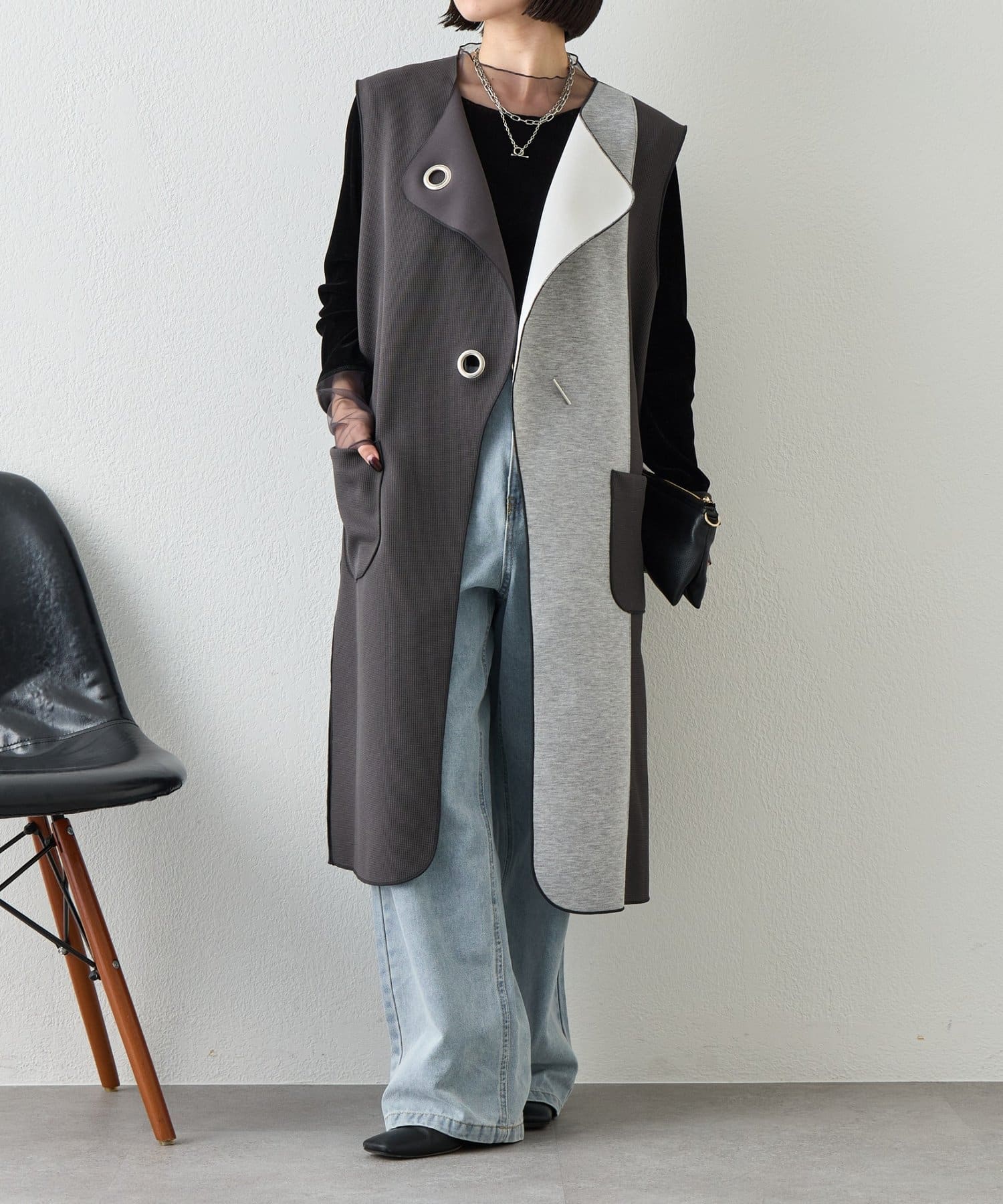 Jena　espace merveilleux(ジェナ　エスパスメルヴェイユ) バーボタンワッフルジレ