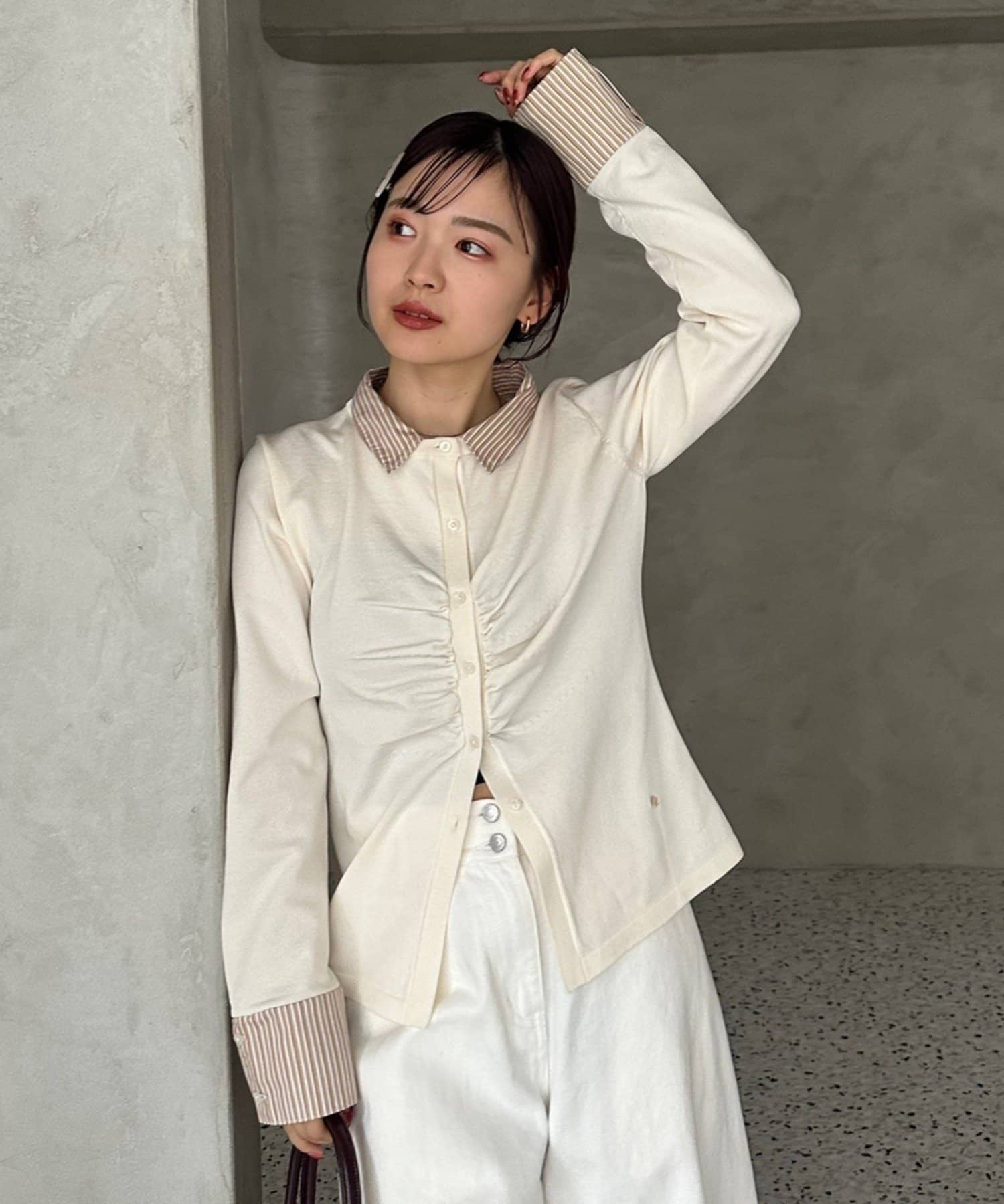 mystic(ミスティック) 【＠___s_m17企画】ストライプ付け襟配色ニット