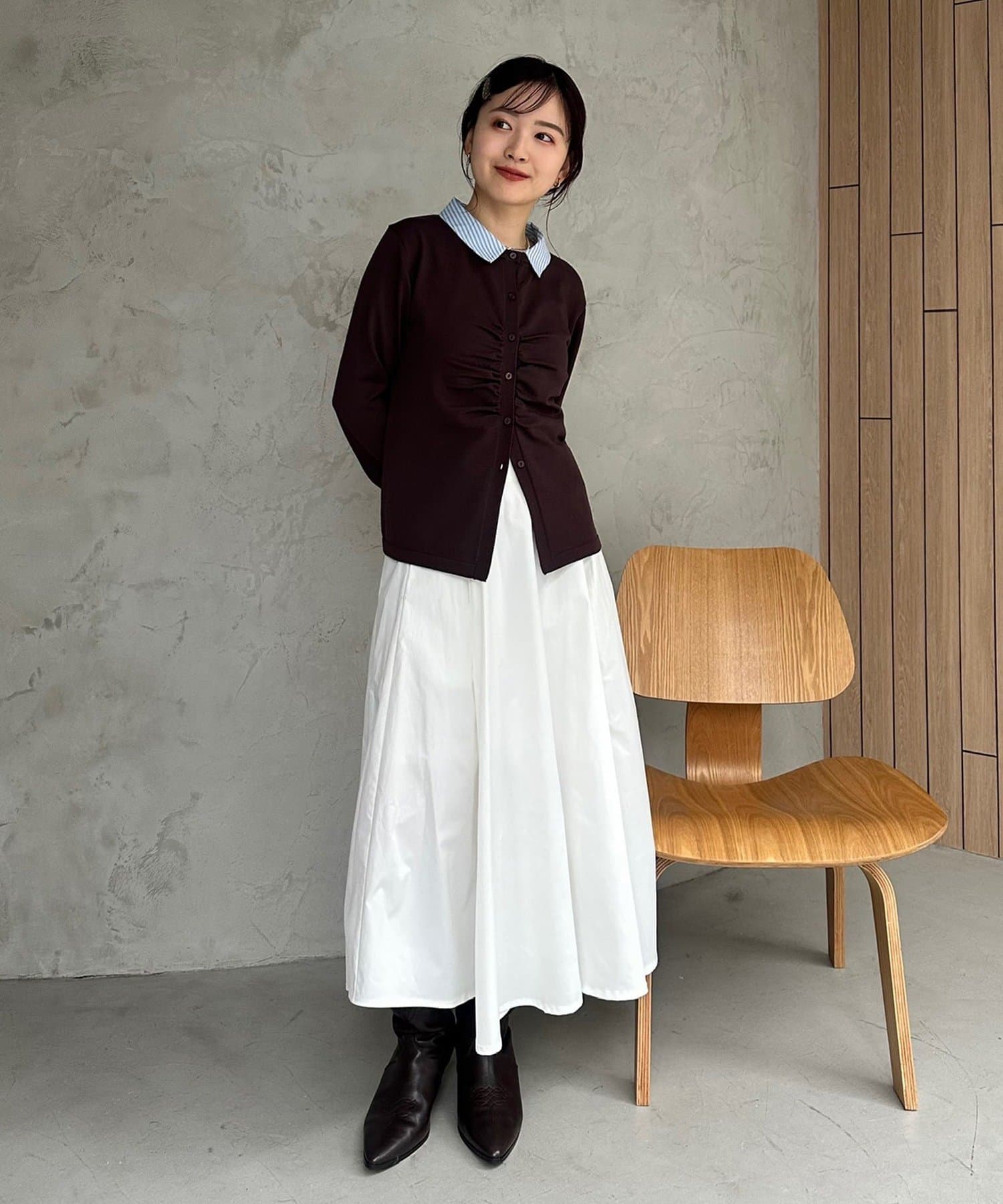 mystic(ミスティック) 【＠___s_m17企画】ストライプ付け襟配色ニット