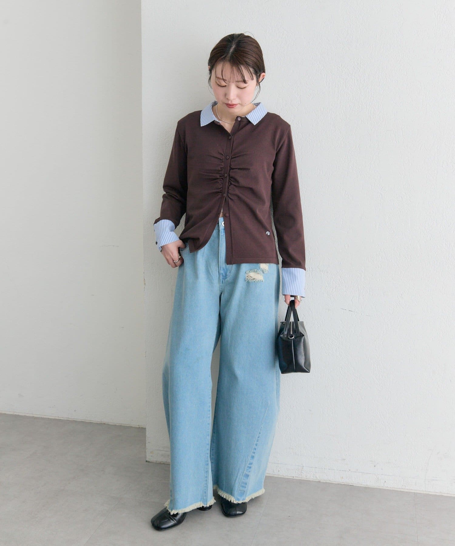 mystic(ミスティック) 【＠___s_m17企画】ストライプ付け襟配色ニット