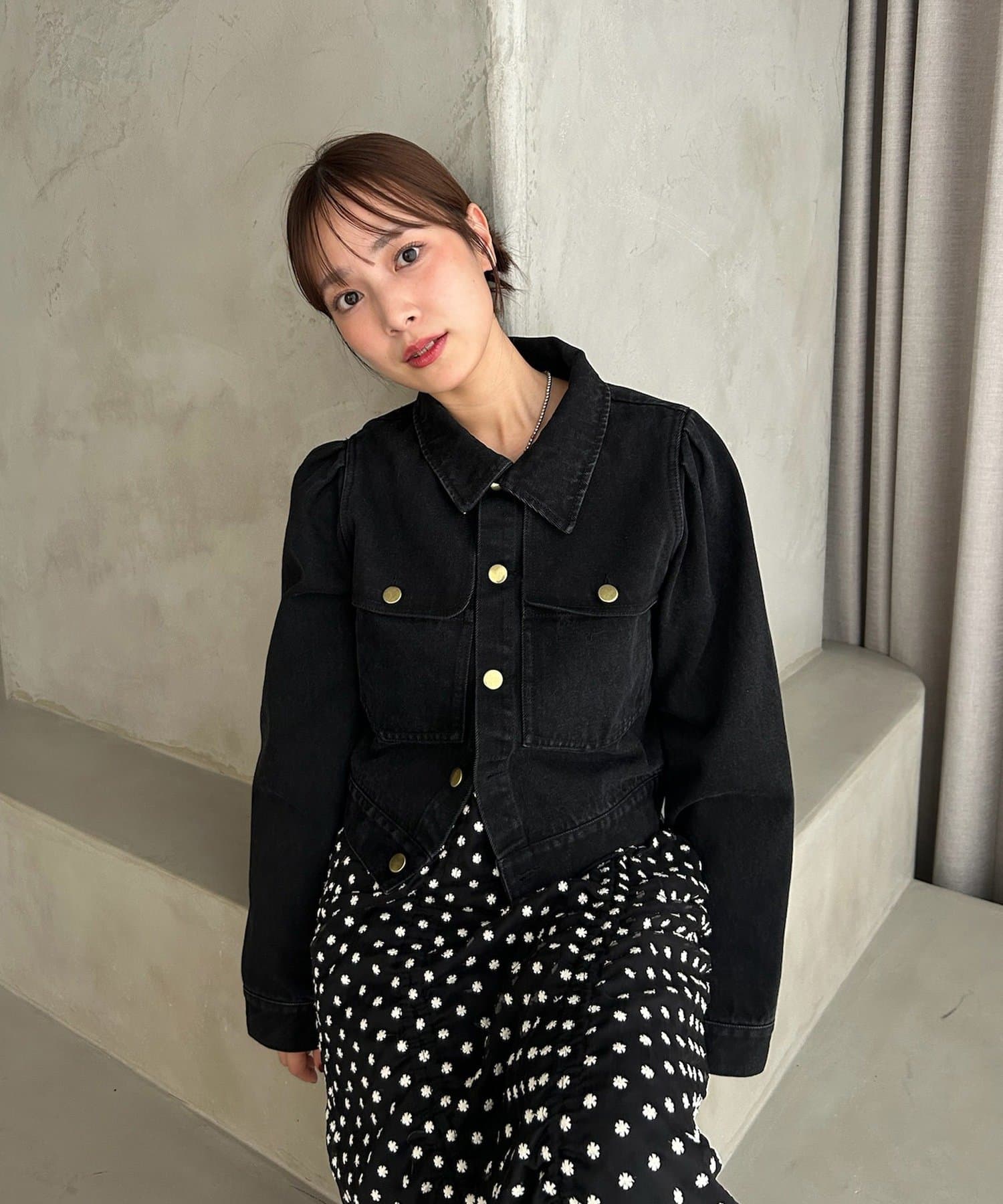 mystic(ミスティック) 【@sktnnm企画】金ボタンデニムパフジャケット