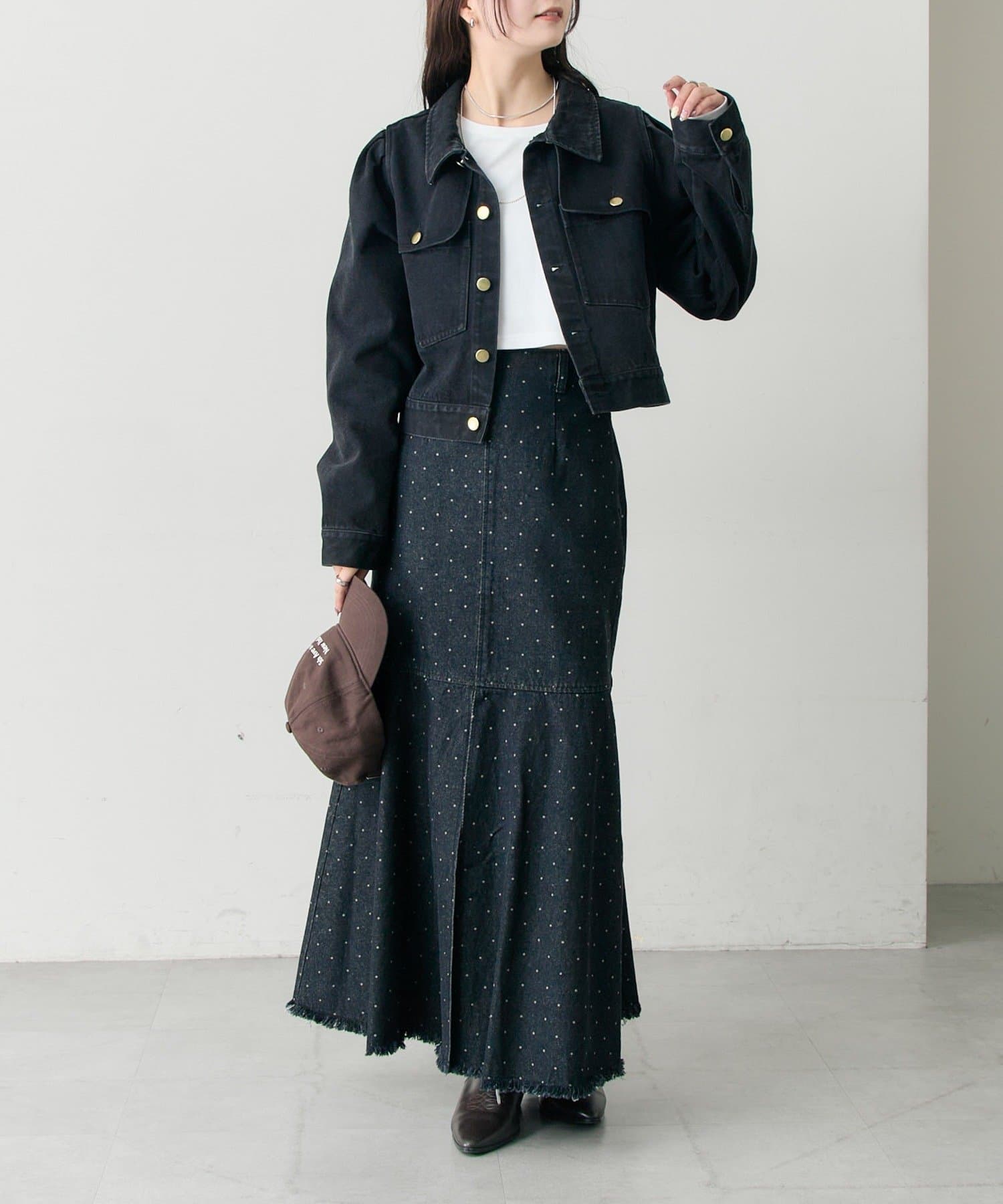 mystic(ミスティック) 【@sktnnm企画】金ボタンデニムパフジャケット