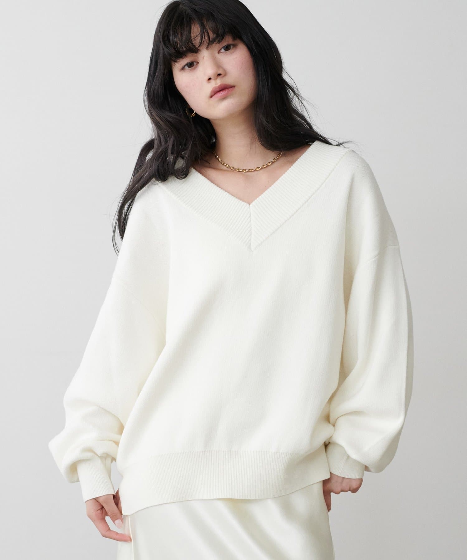 LARUTA(ラルータ) スウェットライクVネックニットプルオーバー