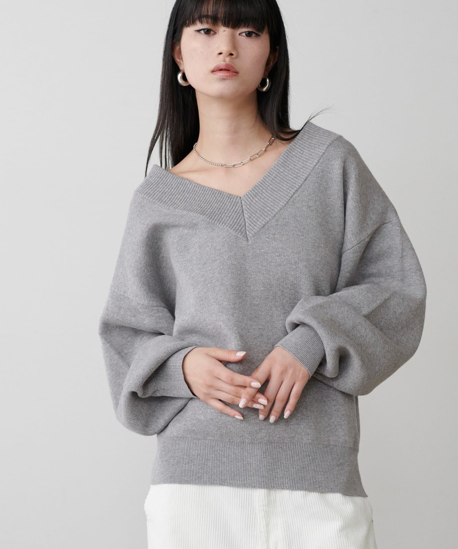 LARUTA(ラルータ) スウェットライクVネックニットプルオーバー