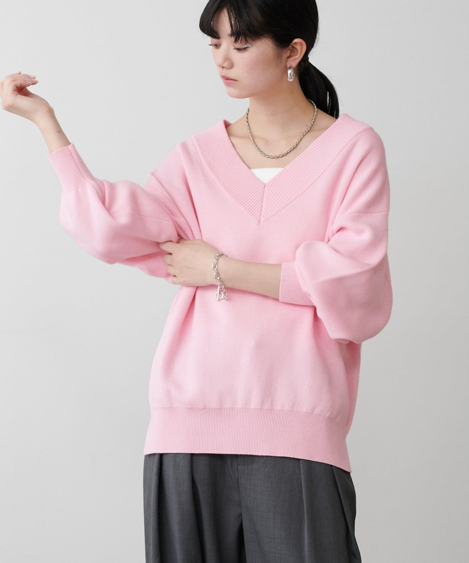 LARUTA(ラルータ) スウェットライクVネックニットプルオーバー