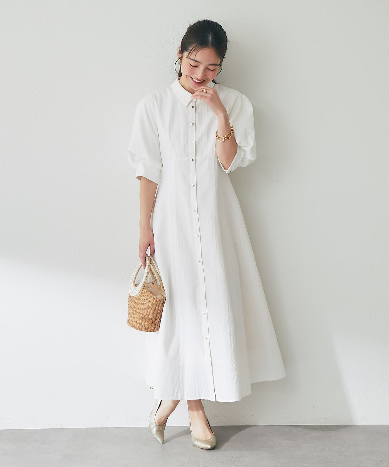 La boutique BonBon(ラブティックボンボン) 【sana監修】ストライプフレアシャツワンピース