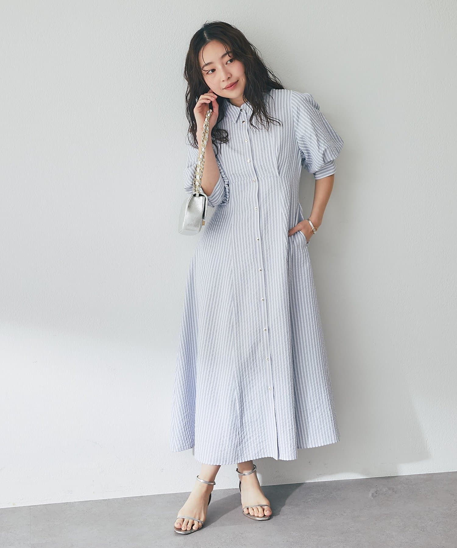 La boutique BonBon(ラブティックボンボン) 【sana監修】ストライプフレアシャツワンピース