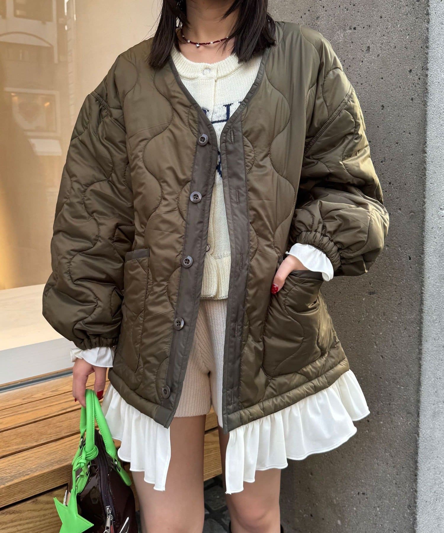 CIAOPANIC(チャオパニック) フリルレイヤードキルティングライナージャケット