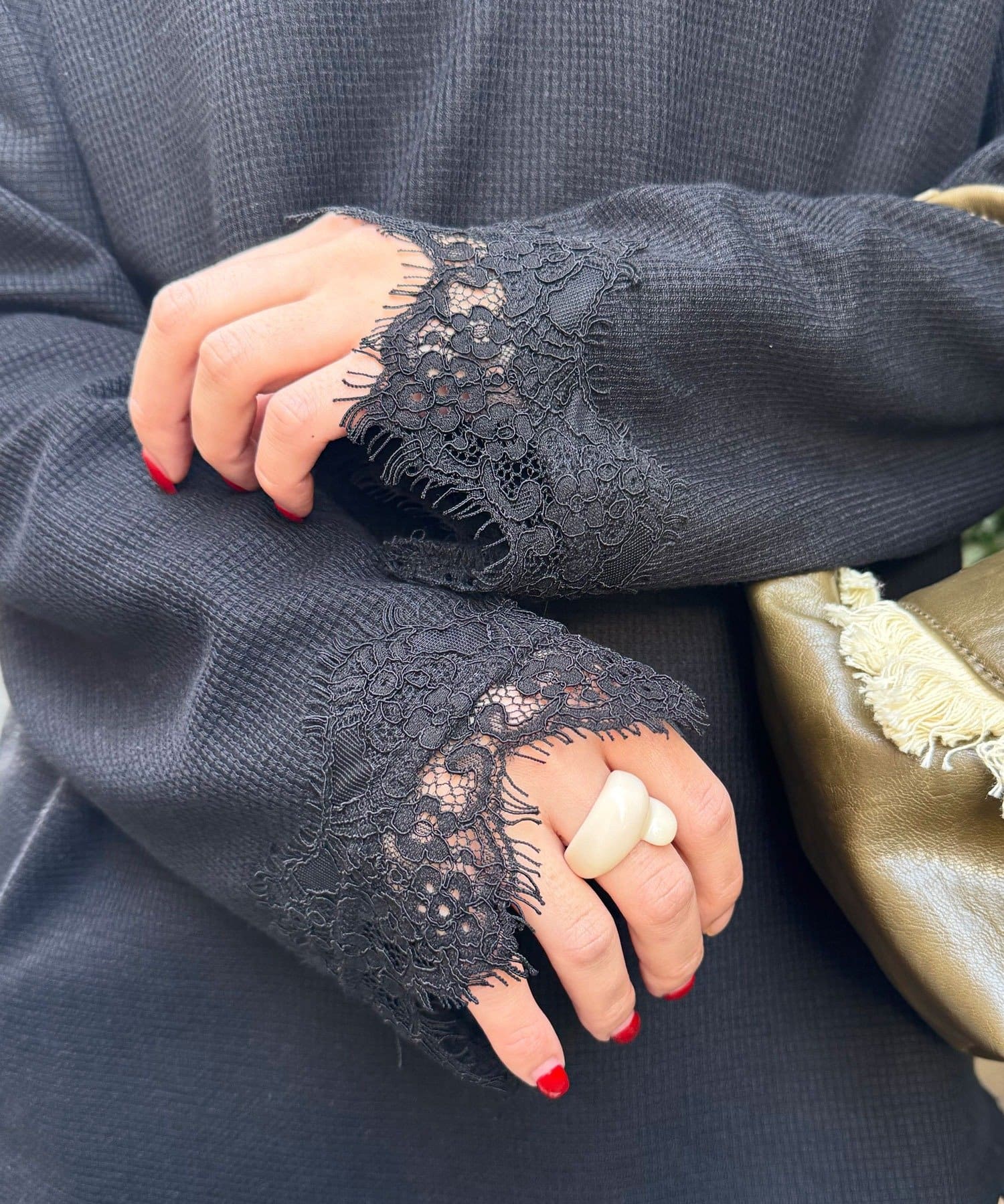 CIAOPANIC(チャオパニック) レースフードワッフルロンTee