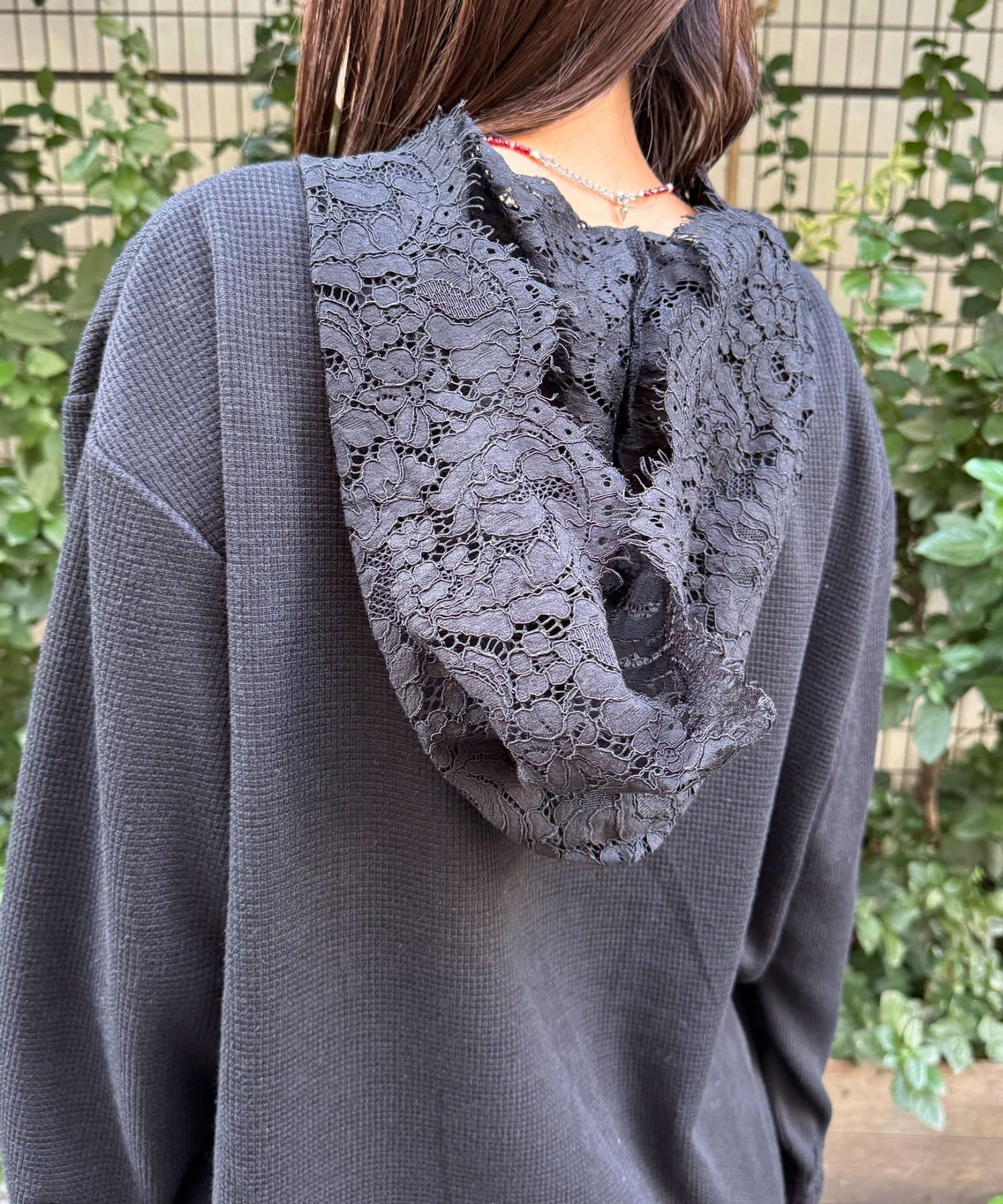 CIAOPANIC(チャオパニック) レースフードワッフルロンTee