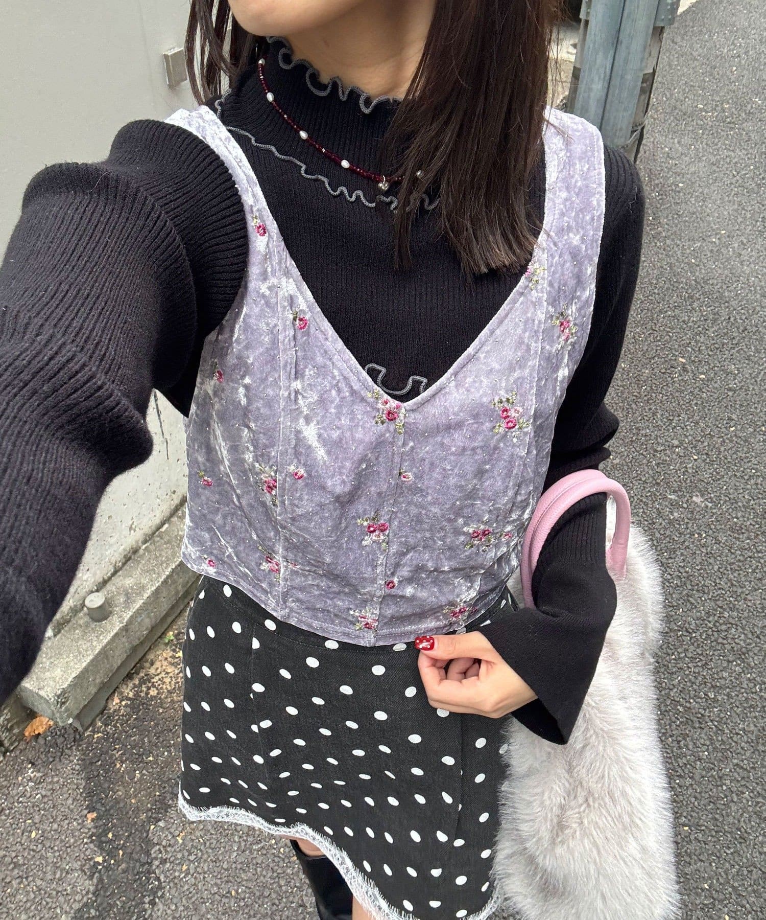 CIAOPANIC(チャオパニック) ラインストーンフラワー刺繡ビスチェ