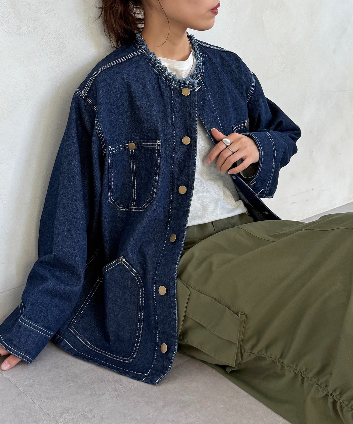 CPCM(シーピーシーエム) ノーカラーフリンジカバーオール