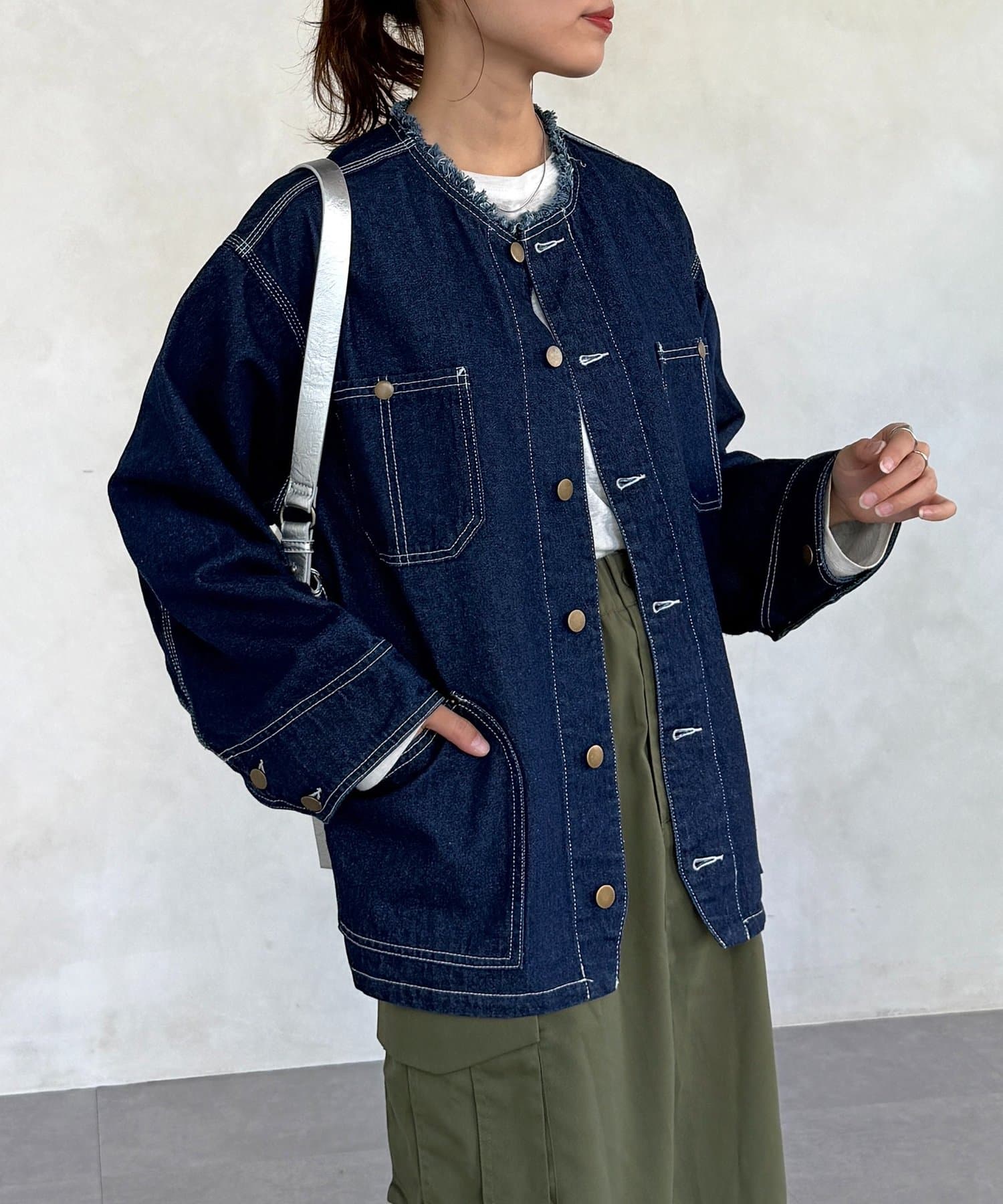 CPCM(シーピーシーエム) ノーカラーフリンジカバーオール