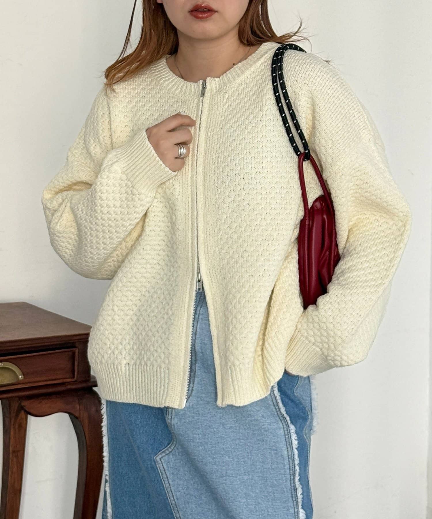 CPCM(シーピーシーエム) ポコポコニットクルージップカーディガン