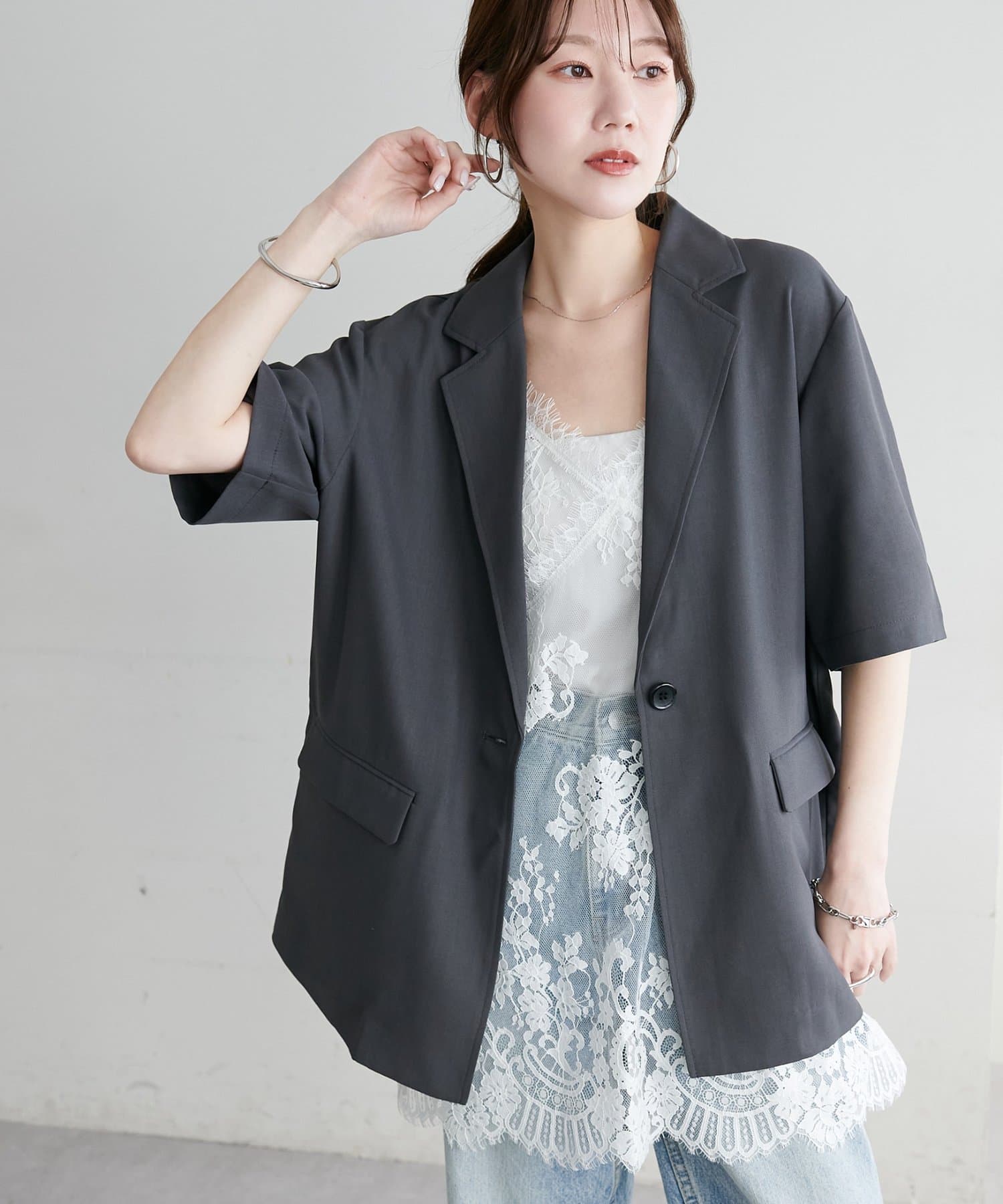 DISCOAT(ディスコート) 【Noka】テーラード半袖ジャケット