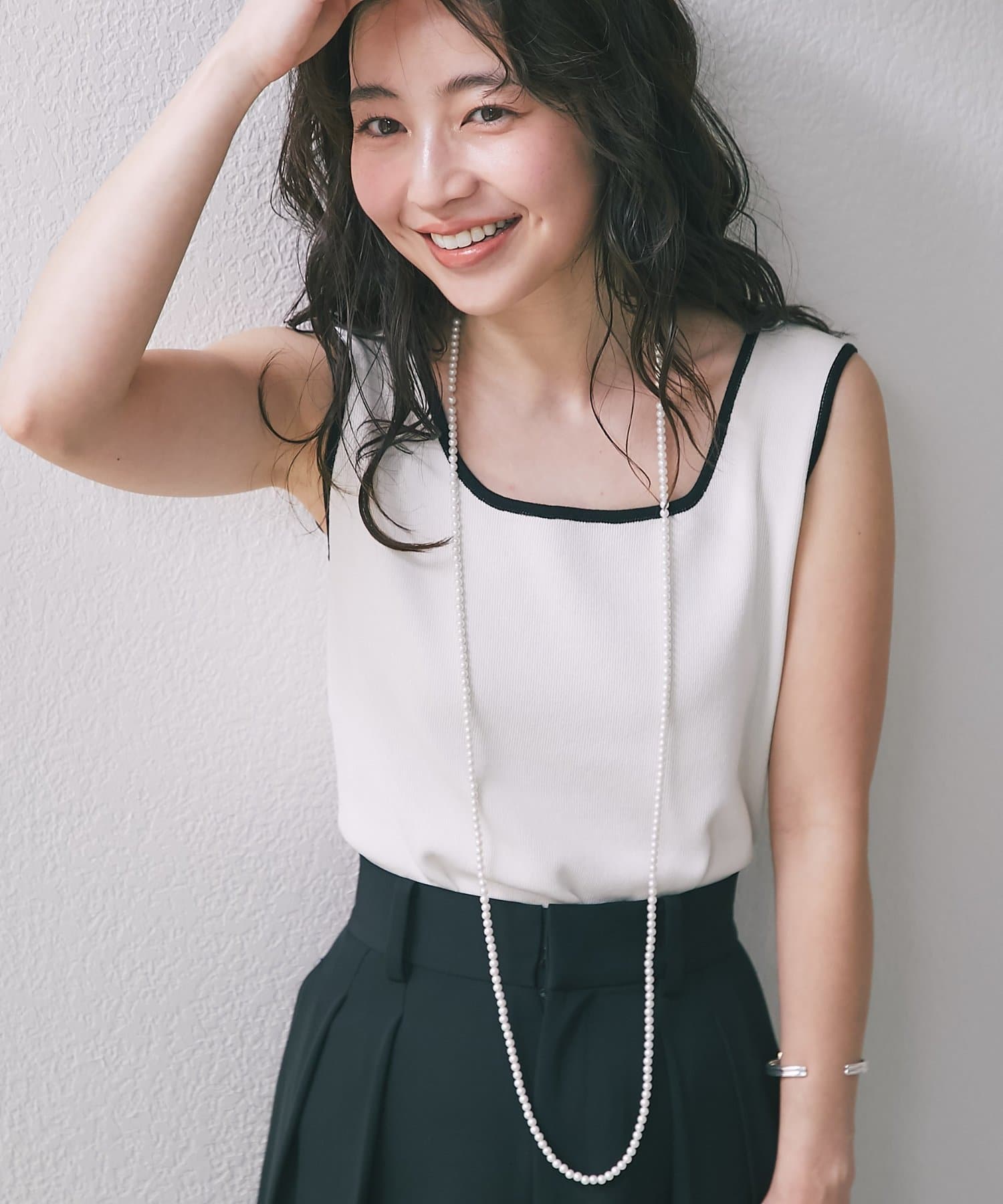 La boutique BonBon(ラブティックボンボン) 【復刻！新色オフホワイト・ブラック追加】スクエアニットタンク