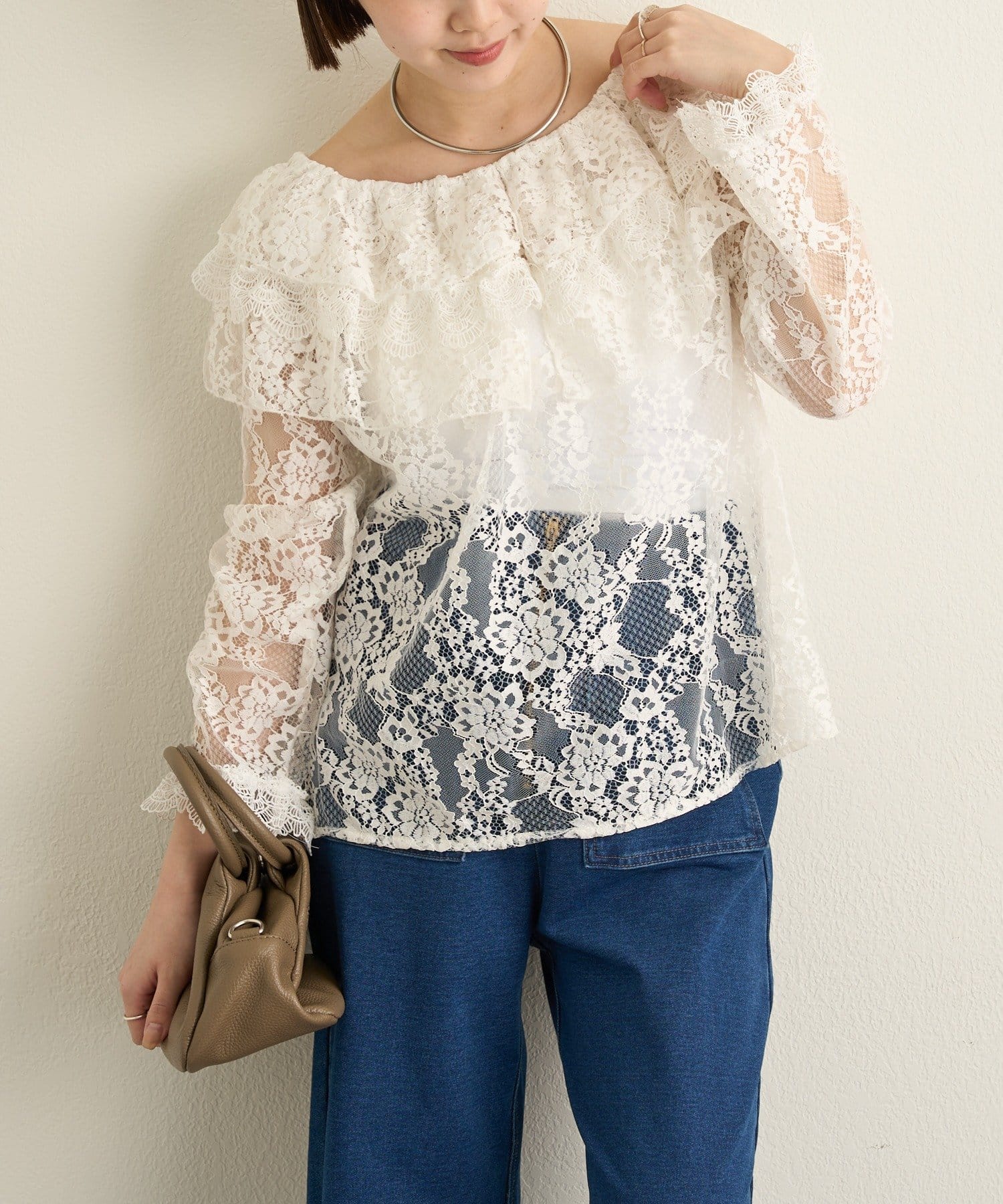 Omekashi(オメカシ) レースラッフルブラウス