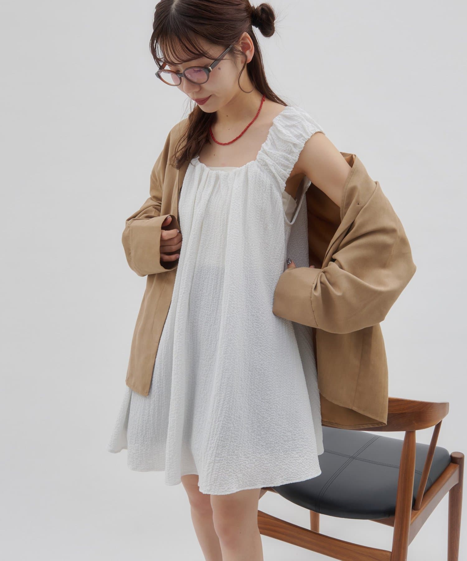 DISCOAT(ディスコート) 【umm.】肩ギャザーリボンチュニック