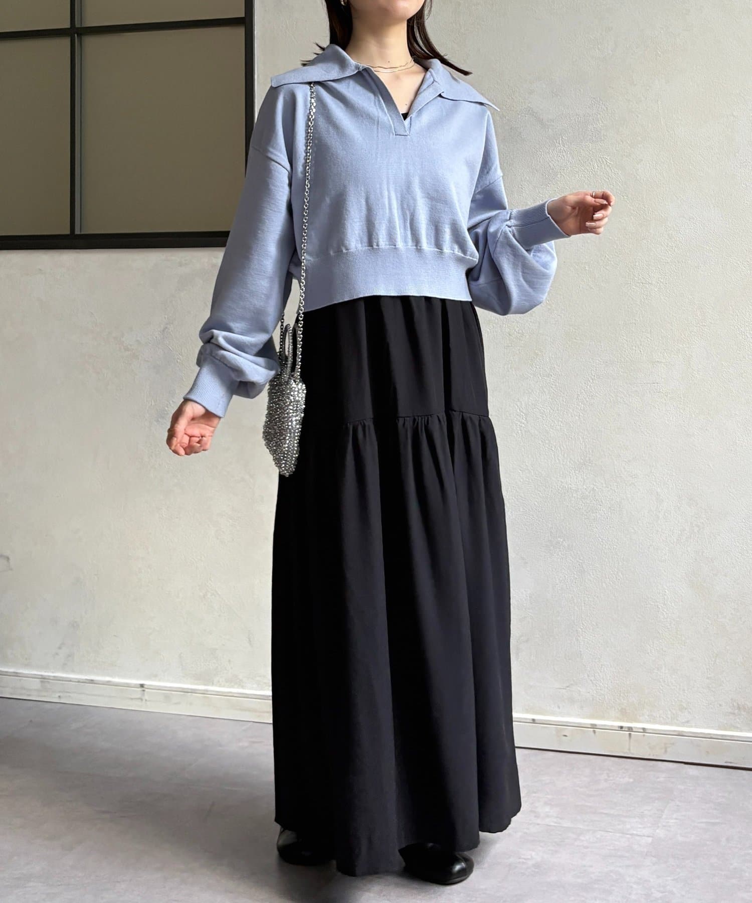 Thevon.(ゼヴォン) 襟付きニットセットキャミワンピース