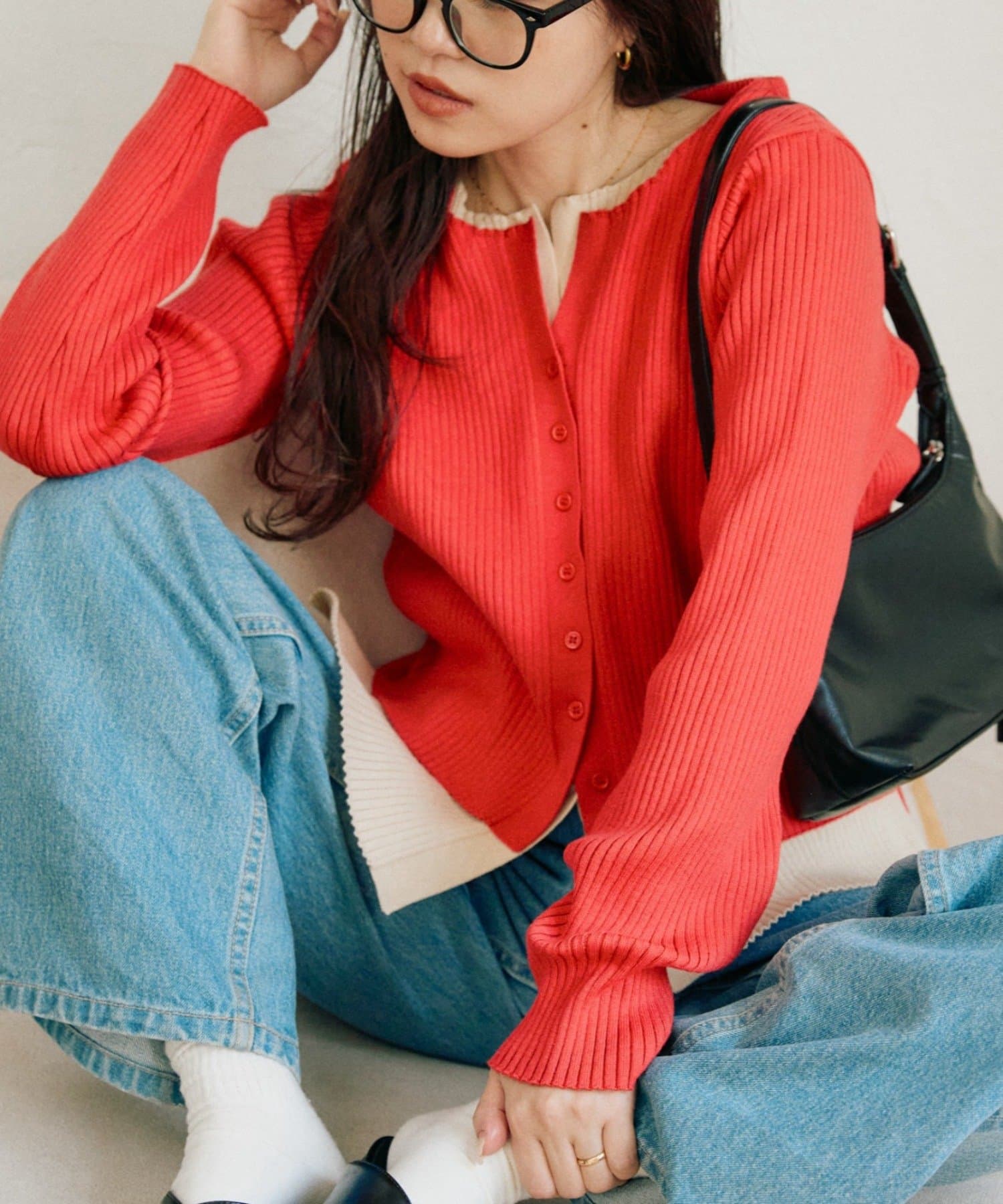 CIAOPANIC TYPY(チャオパニックティピー) レイヤードライクマルチウェイ配色リブニットカーデ