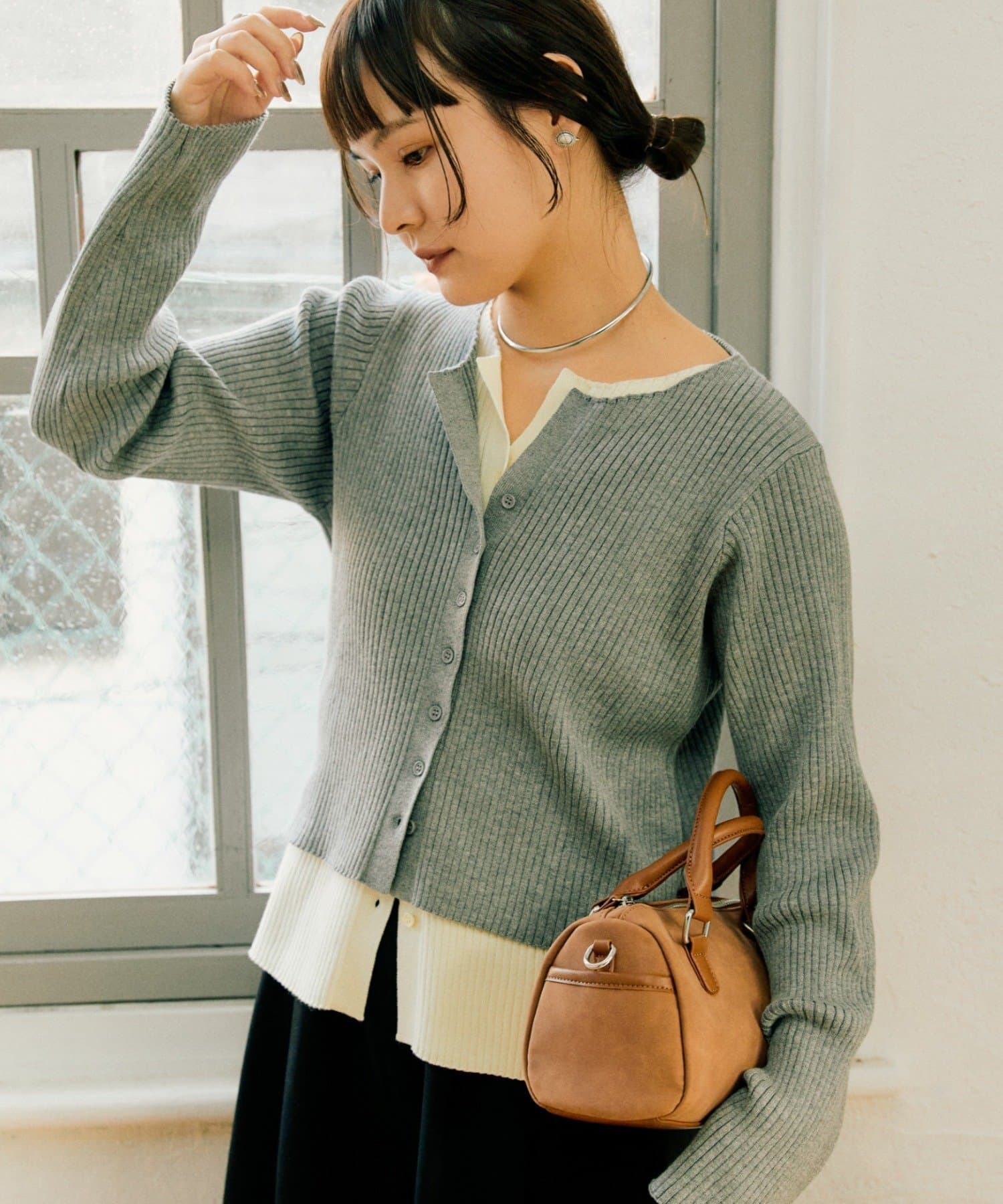 CIAOPANIC TYPY(チャオパニックティピー) レイヤードライクマルチウェイ配色リブニットカーデ