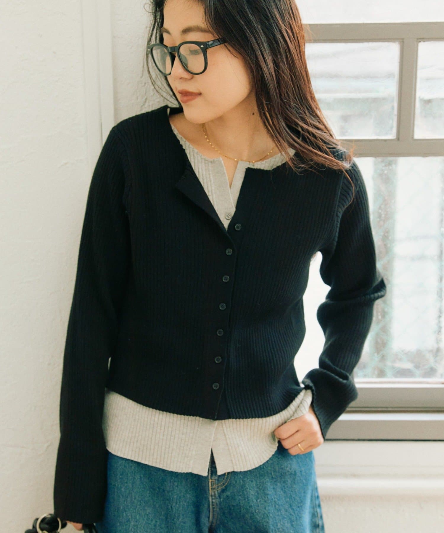 CIAOPANIC TYPY(チャオパニックティピー) レイヤードライクマルチウェイ配色リブニットカーデ