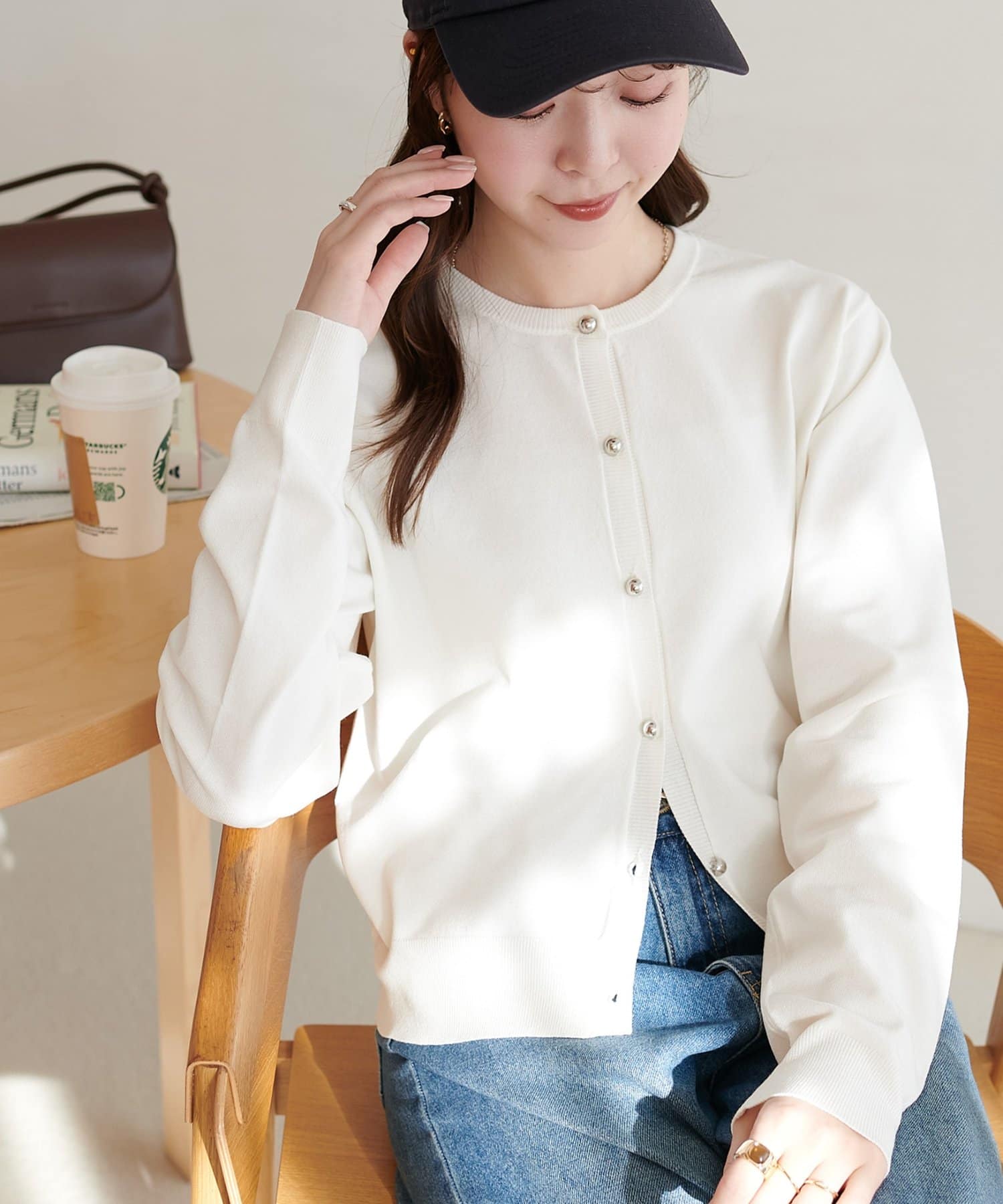 DISCOAT(ディスコート) 【SS先行予約】UVサラモチメタル釦クルーカーディガン