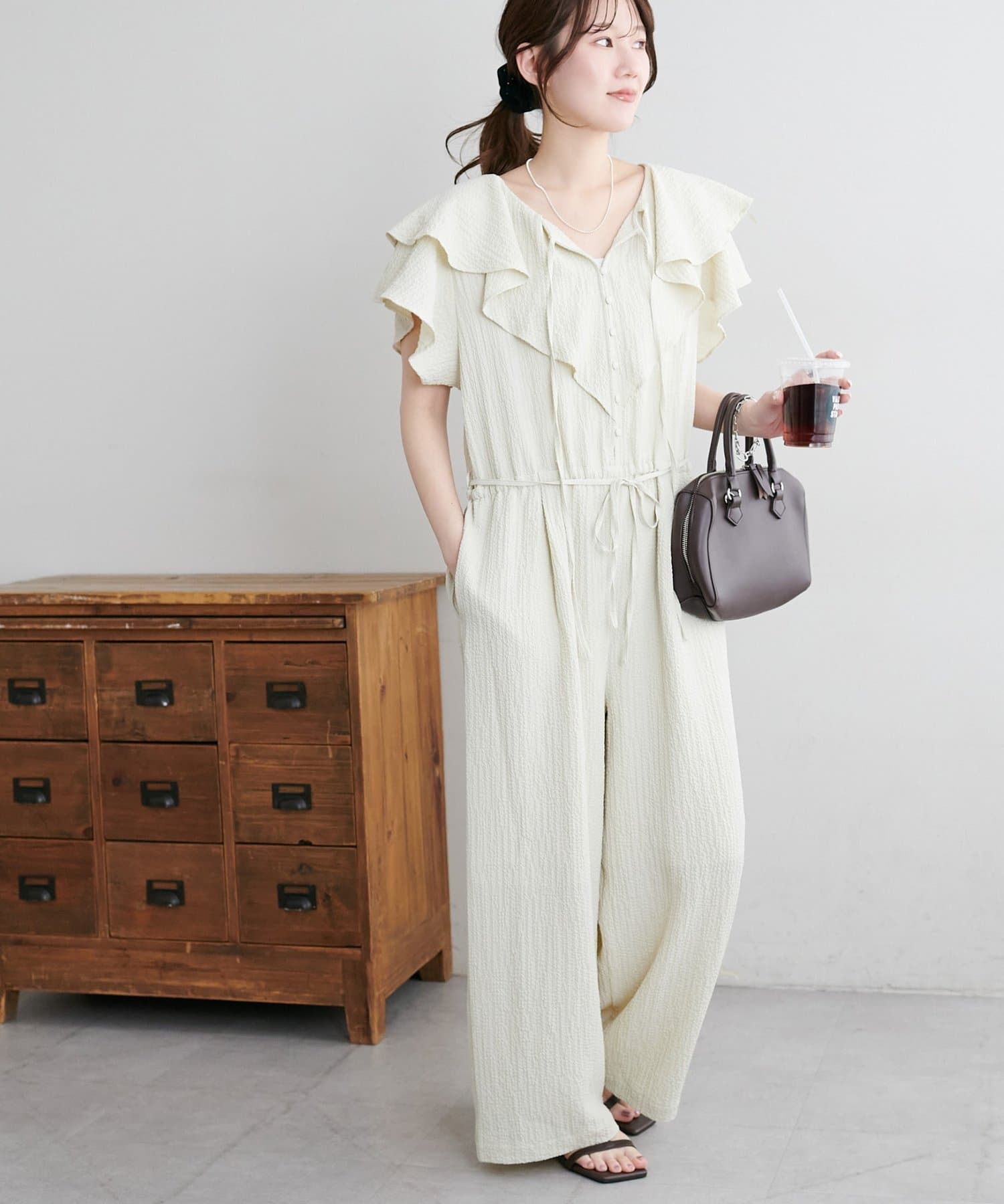 DISCOAT(ディスコート) 【SS先行予約】ジャガードフリルサロペット