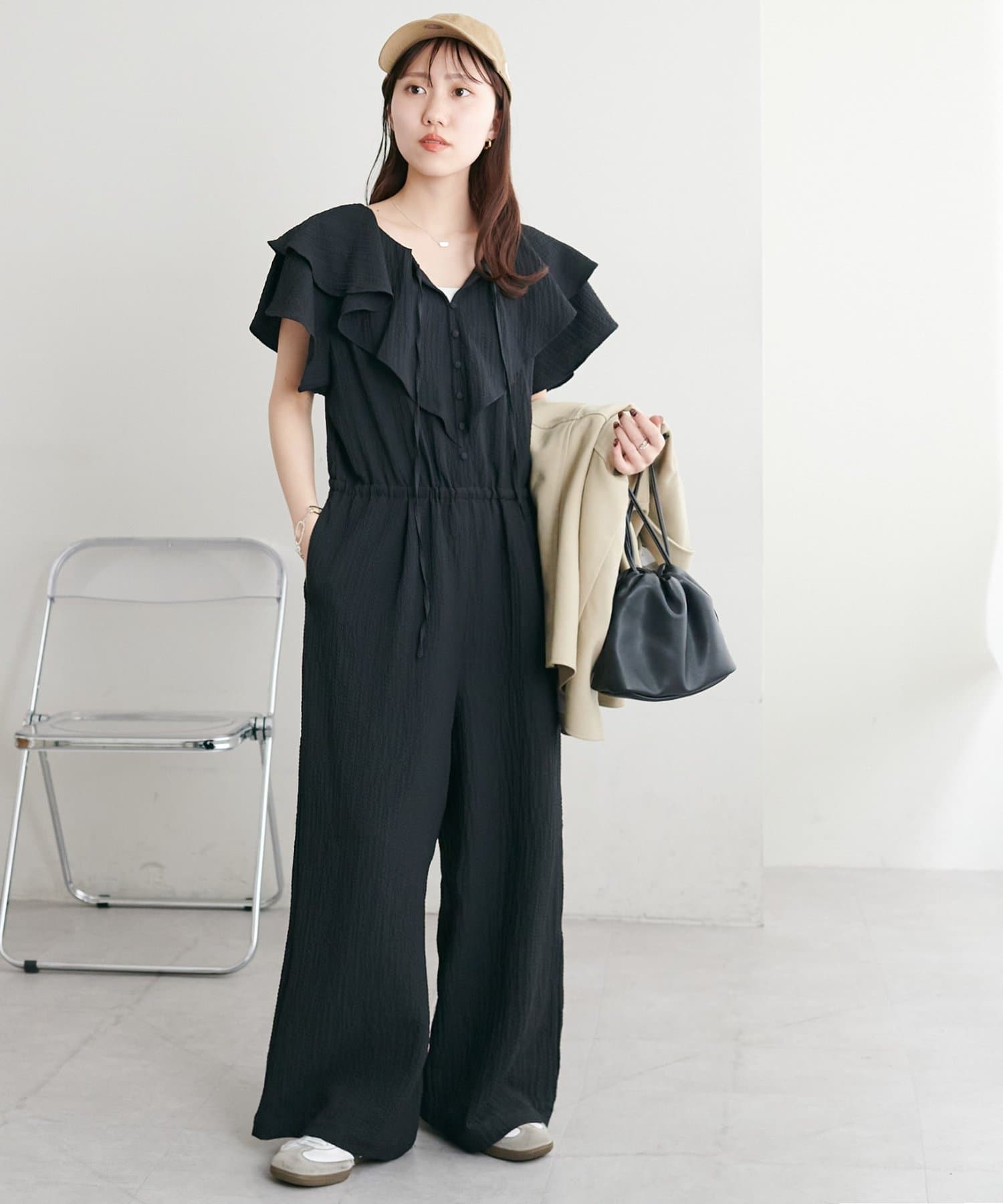 DISCOAT(ディスコート) 【SS先行予約】ジャガードフリルサロペット