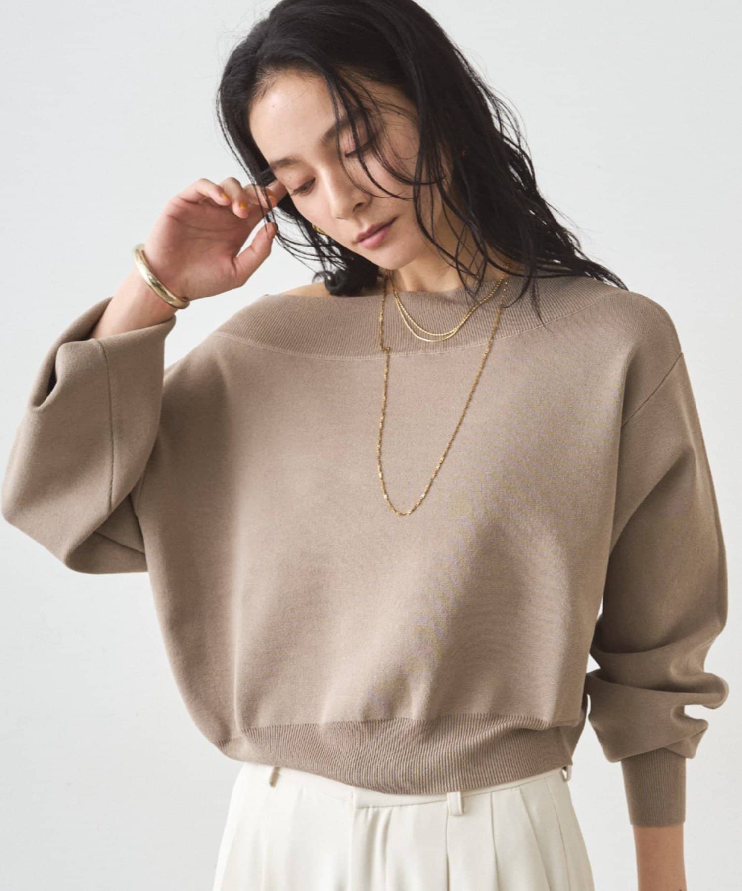 LOUNGEDRESS(ラウンジドレス) ジョーゼットオフショルニット