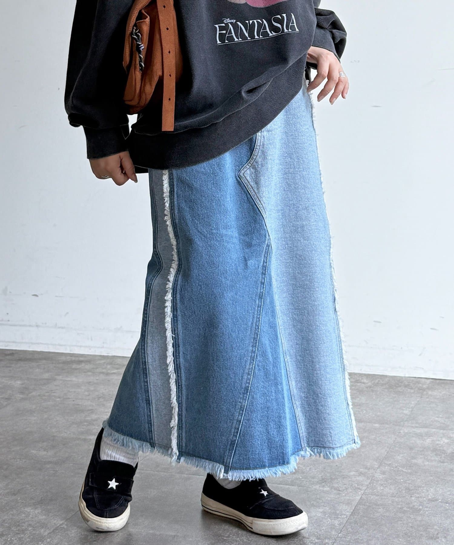 CPCM(シーピーシーエム) フリンジリメイクデニムナロースカート