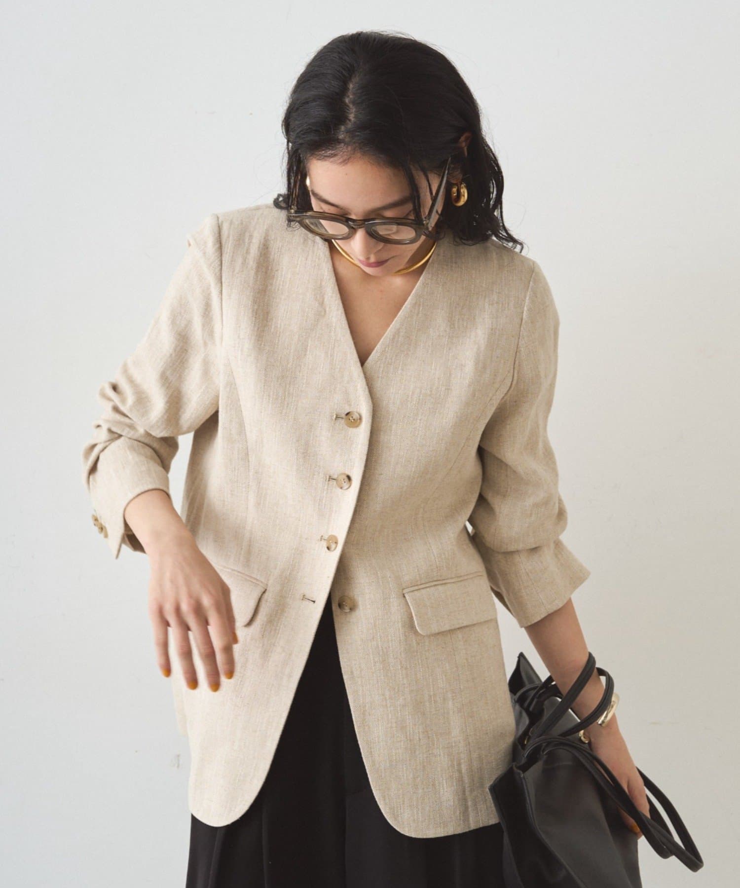 LOUNGEDRESS(ラウンジドレス) リネンノーカラージャケット