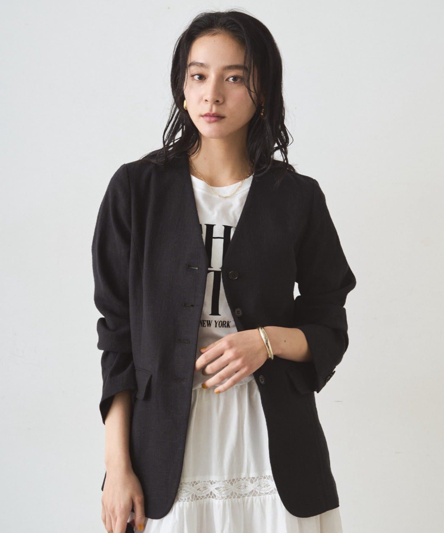 LOUNGEDRESS(ラウンジドレス) リネンノーカラージャケット