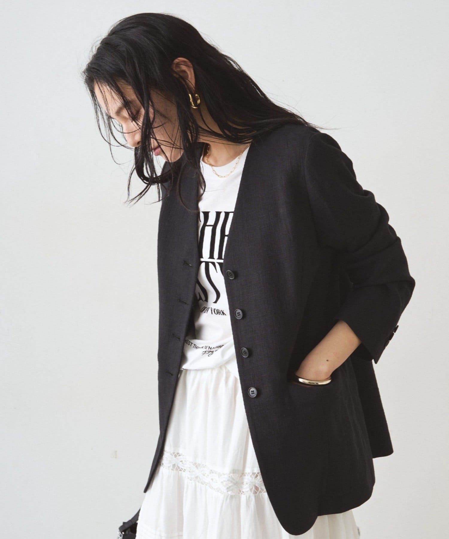 LOUNGEDRESS(ラウンジドレス) リネンノーカラージャケット