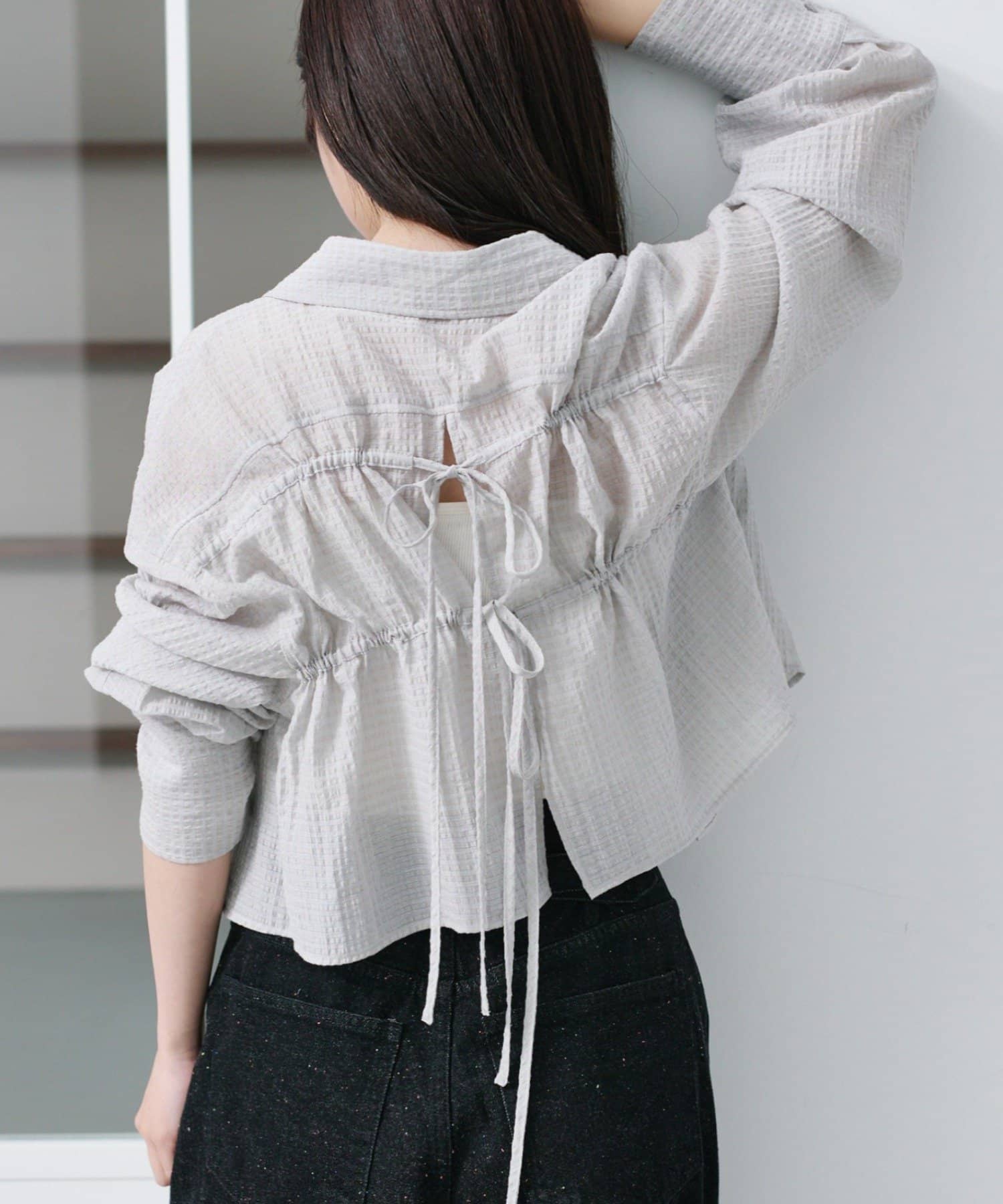 OUTLET(アウトレット) 【Kastane】ギンガムバックリボンシャツ