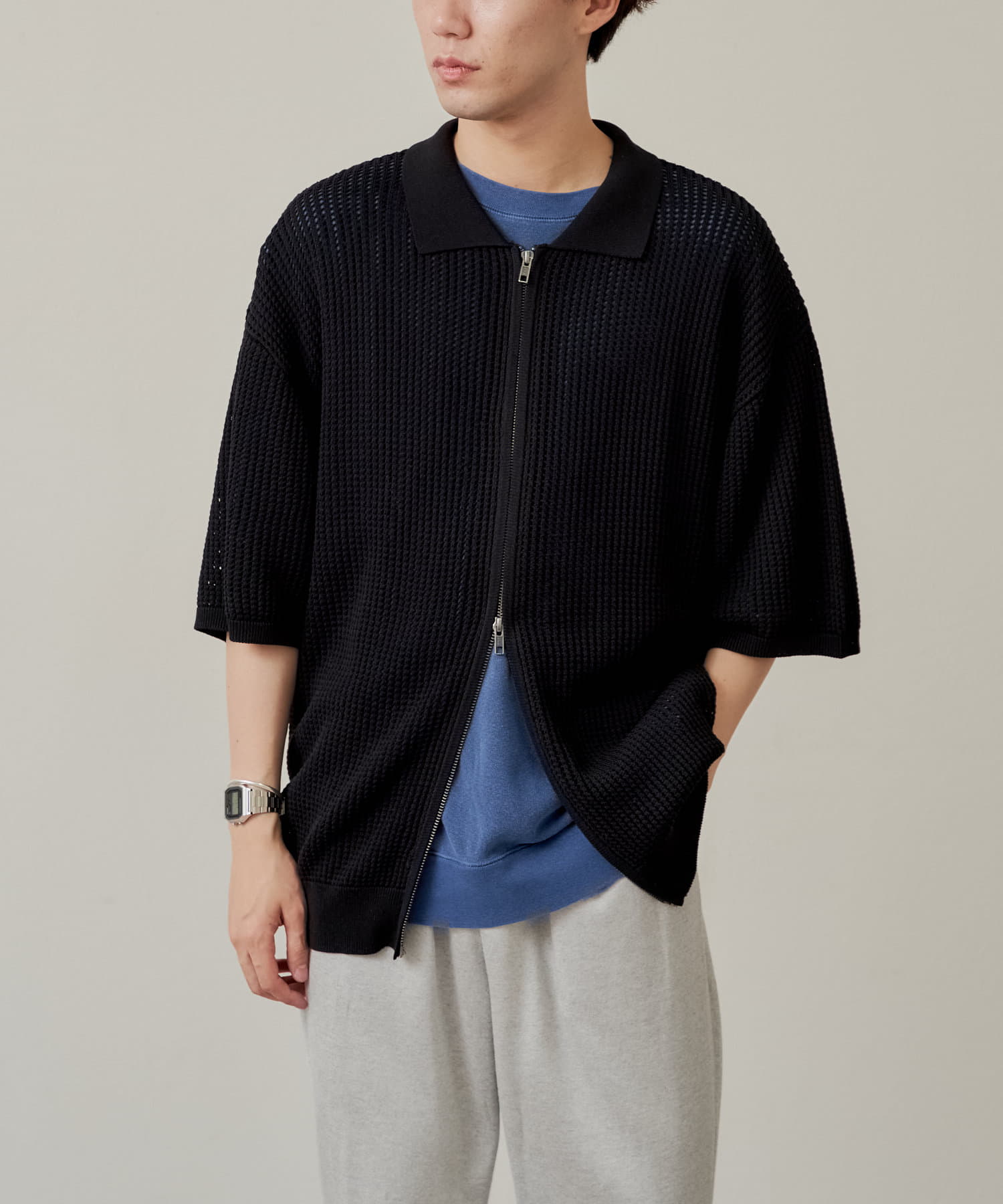 OUTLET(アウトレット) 【Kastane】ダブルジップメッシュニットシャツ