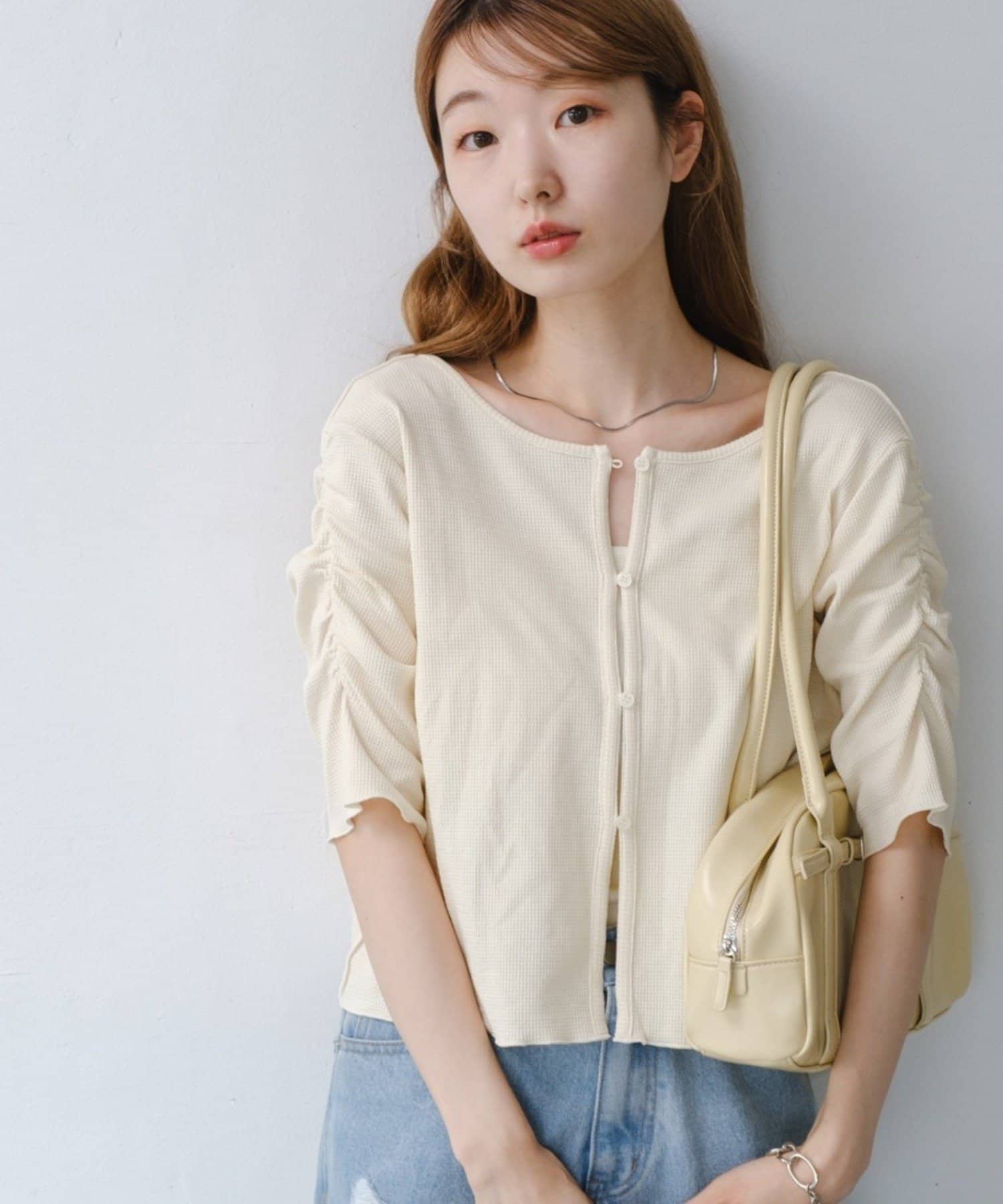 OUTLET(アウトレット) 【Kastane】サーマルパフ半袖カーディガン