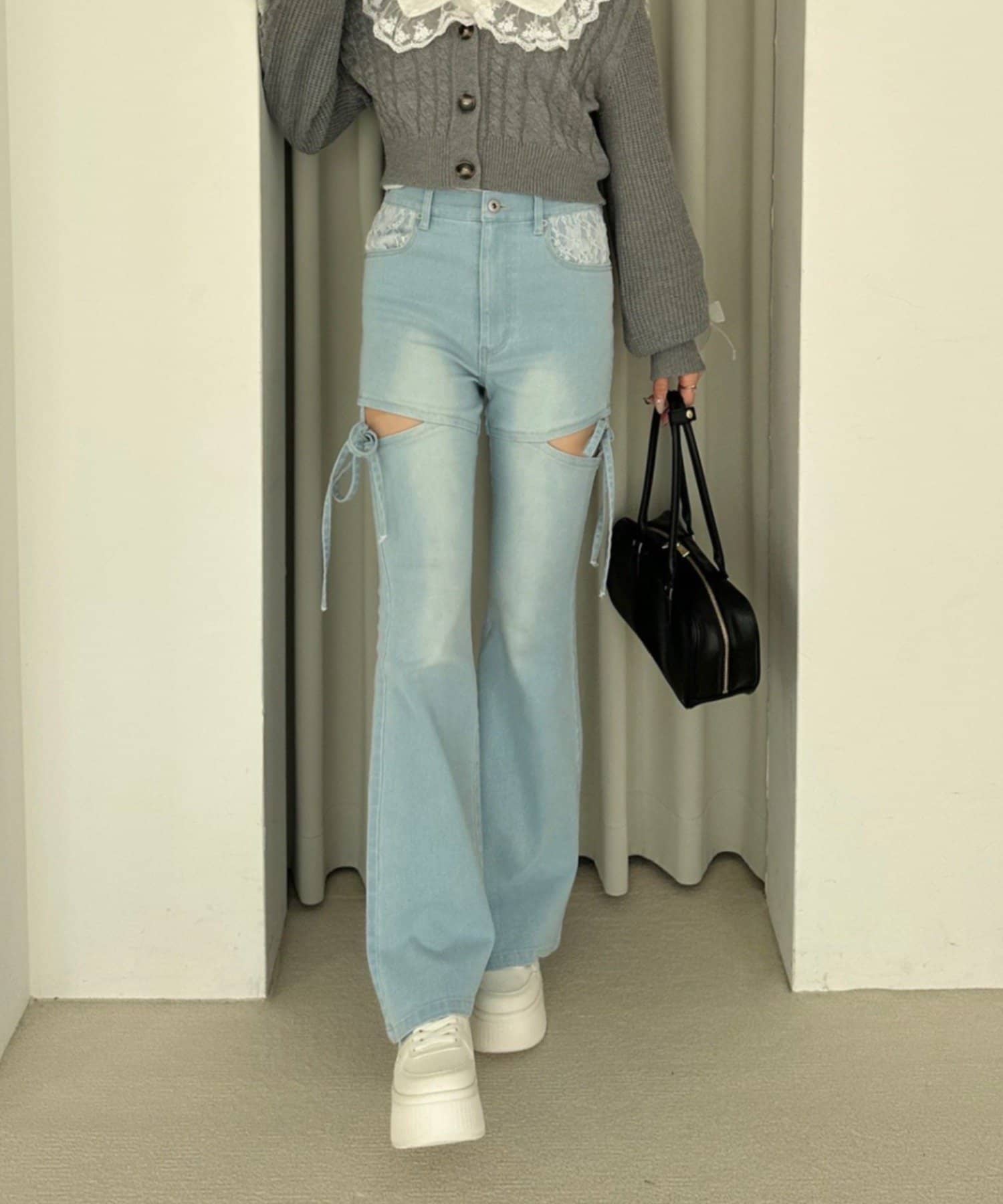 Remind me and forever(リマインドミーアンドフォーエバー) 【2026SS】リボン付サイドスリットフレアパンツ