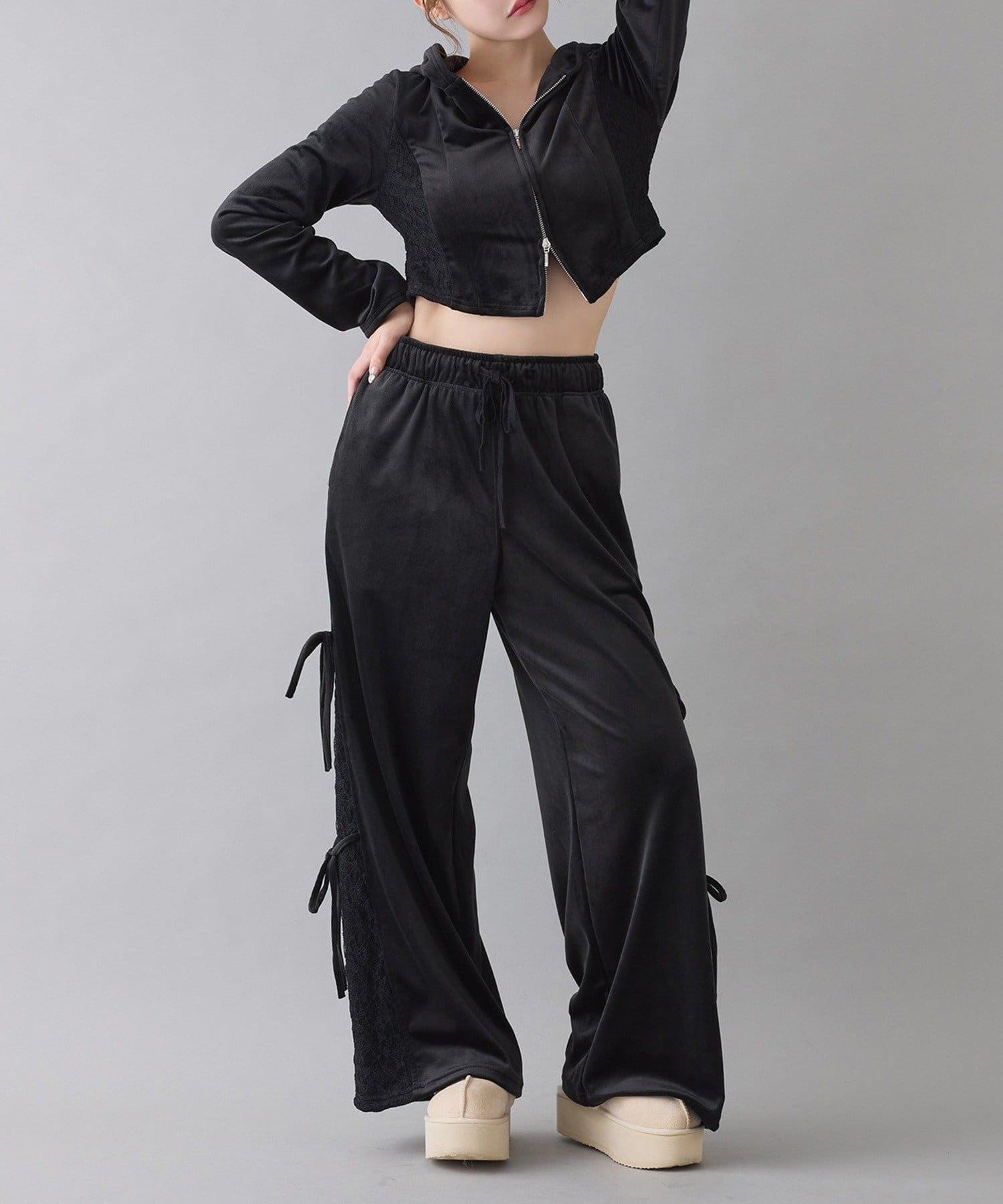 NICE CLAUP / OLIVE des OLIVE OUTLET(ナイスクラップ  / オリーブ デ オリーブ アウトレット) 【one after another】サイドレースベロアリボンパンツ