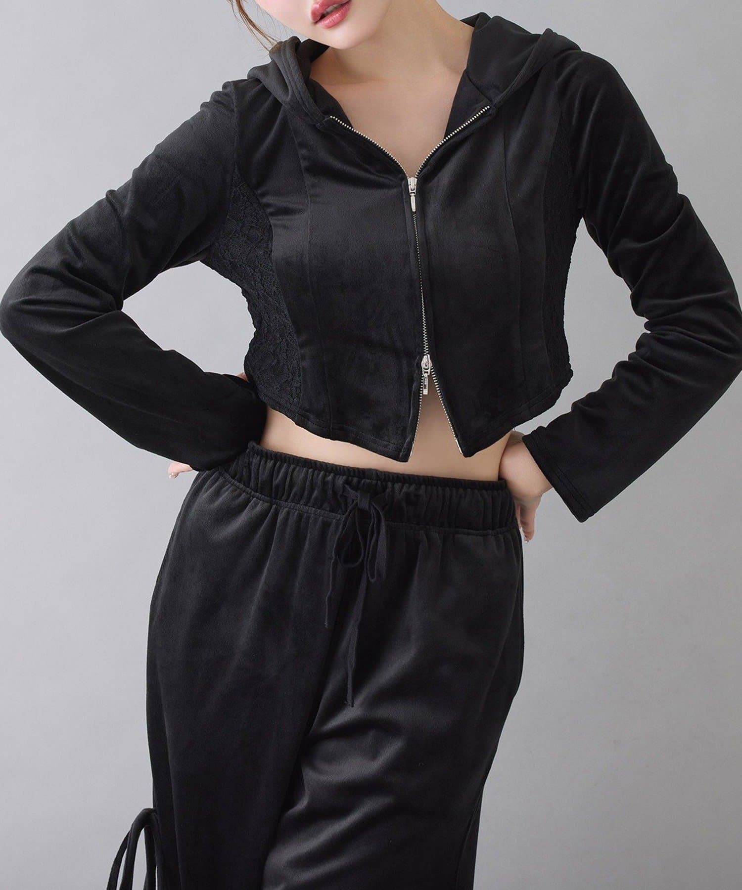 NICE CLAUP / OLIVE des OLIVE OUTLET(ナイスクラップ  / オリーブ デ オリーブ アウトレット) 【one after another】サイドレースベロアリボンパンツ