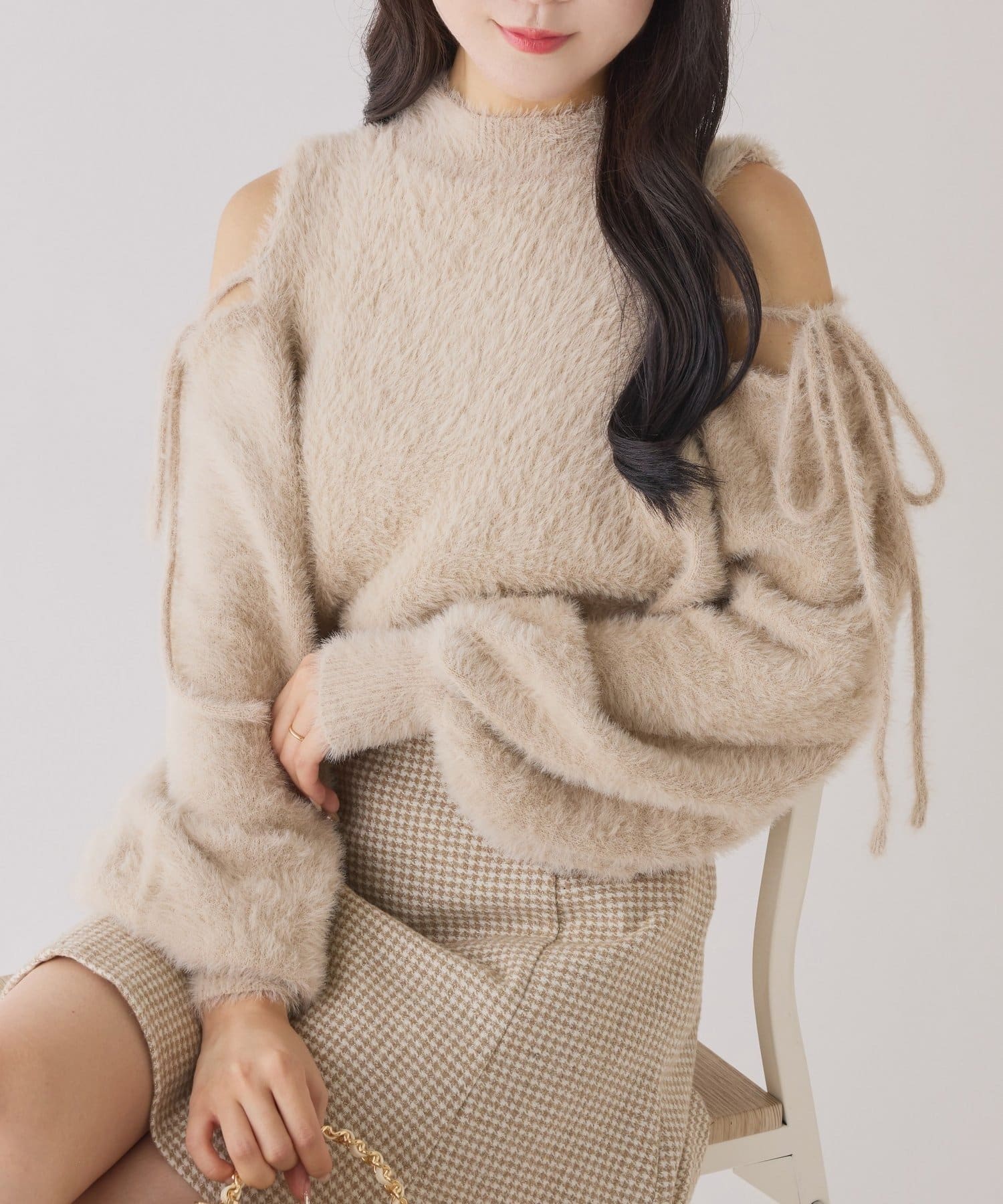 NICE CLAUP / OLIVE des OLIVE OUTLET(ナイスクラップ  / オリーブ デ オリーブ アウトレット) 【one after another】2way肩あきシャギーニット