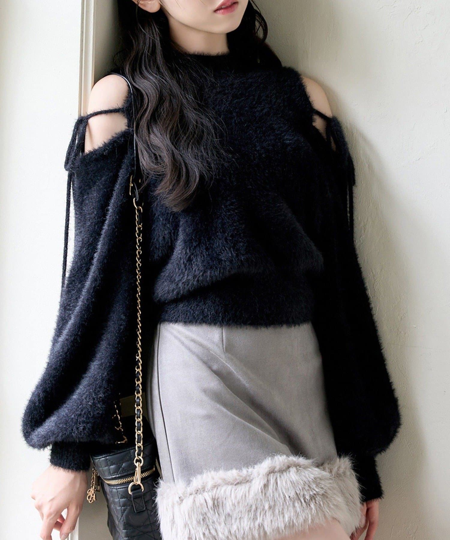 NICE CLAUP / OLIVE des OLIVE OUTLET(ナイスクラップ  / オリーブ デ オリーブ アウトレット) 【one after another】2way肩あきシャギーニット