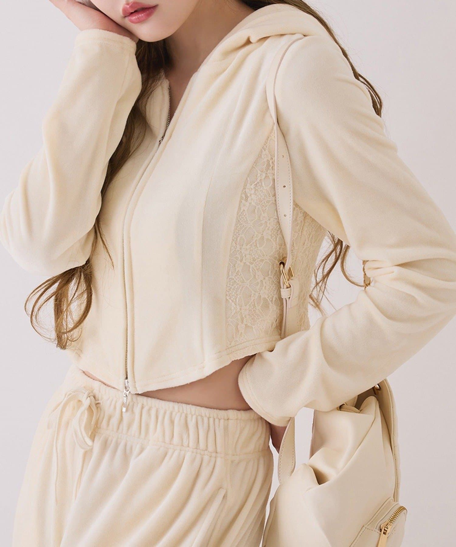 NICE CLAUP / OLIVE des OLIVE OUTLET(ナイスクラップ  / オリーブ デ オリーブ アウトレット) 【one after another】ベロアパーカー