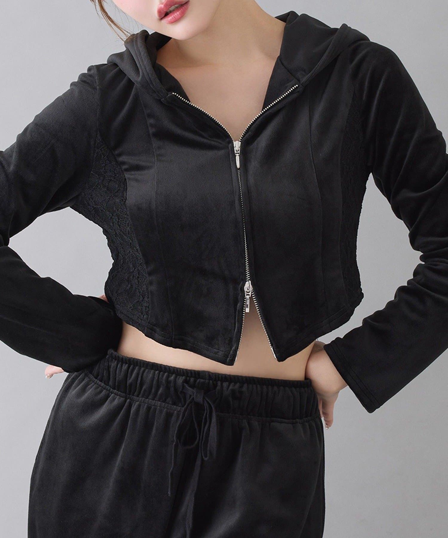 NICE CLAUP / OLIVE des OLIVE OUTLET(ナイスクラップ  / オリーブ デ オリーブ アウトレット) 【one after another】ベロアパーカー