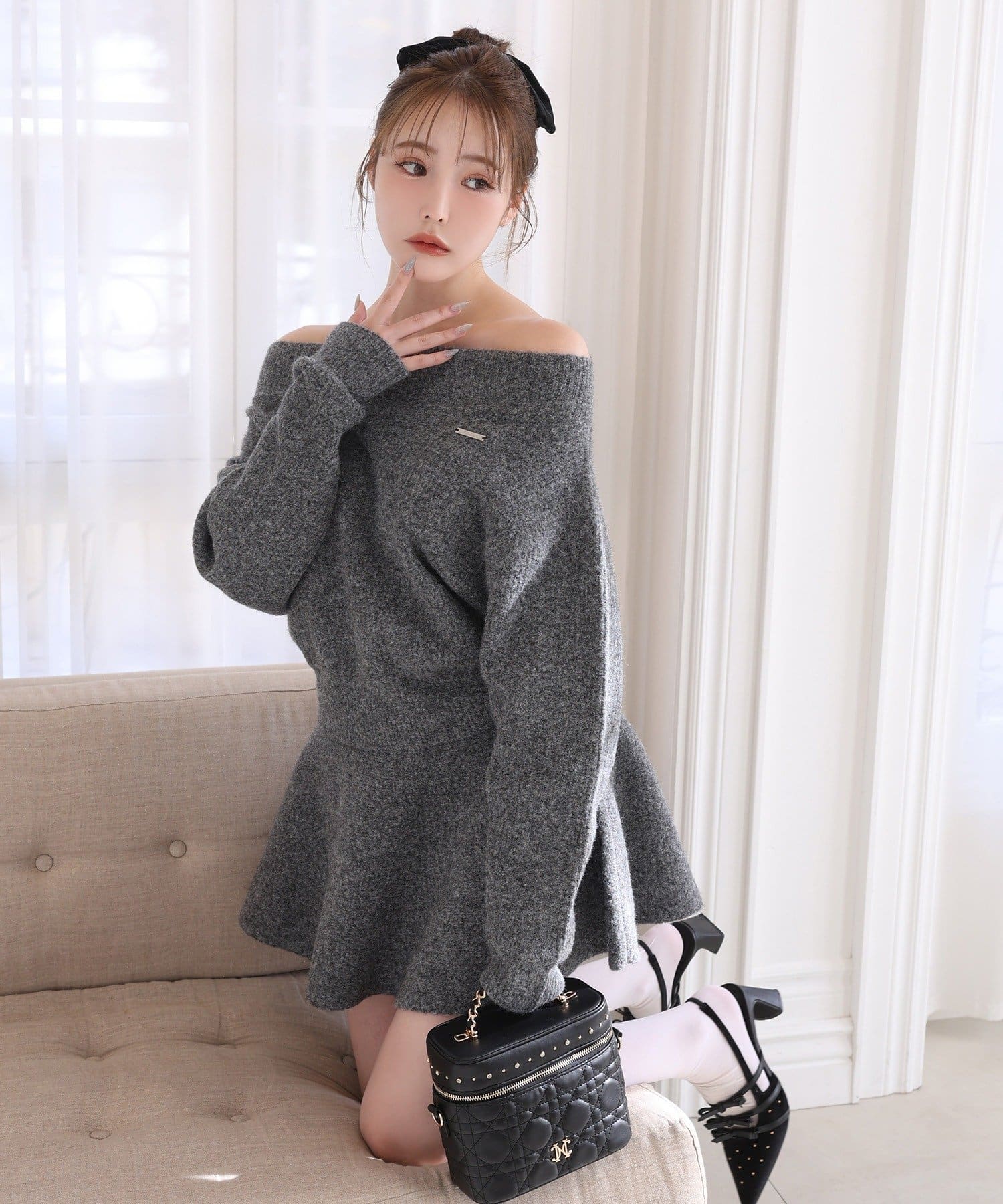 one after another NICE CLAUP(ワンアフターアナザー ナイスクラップ) オフショルニットセットアップ