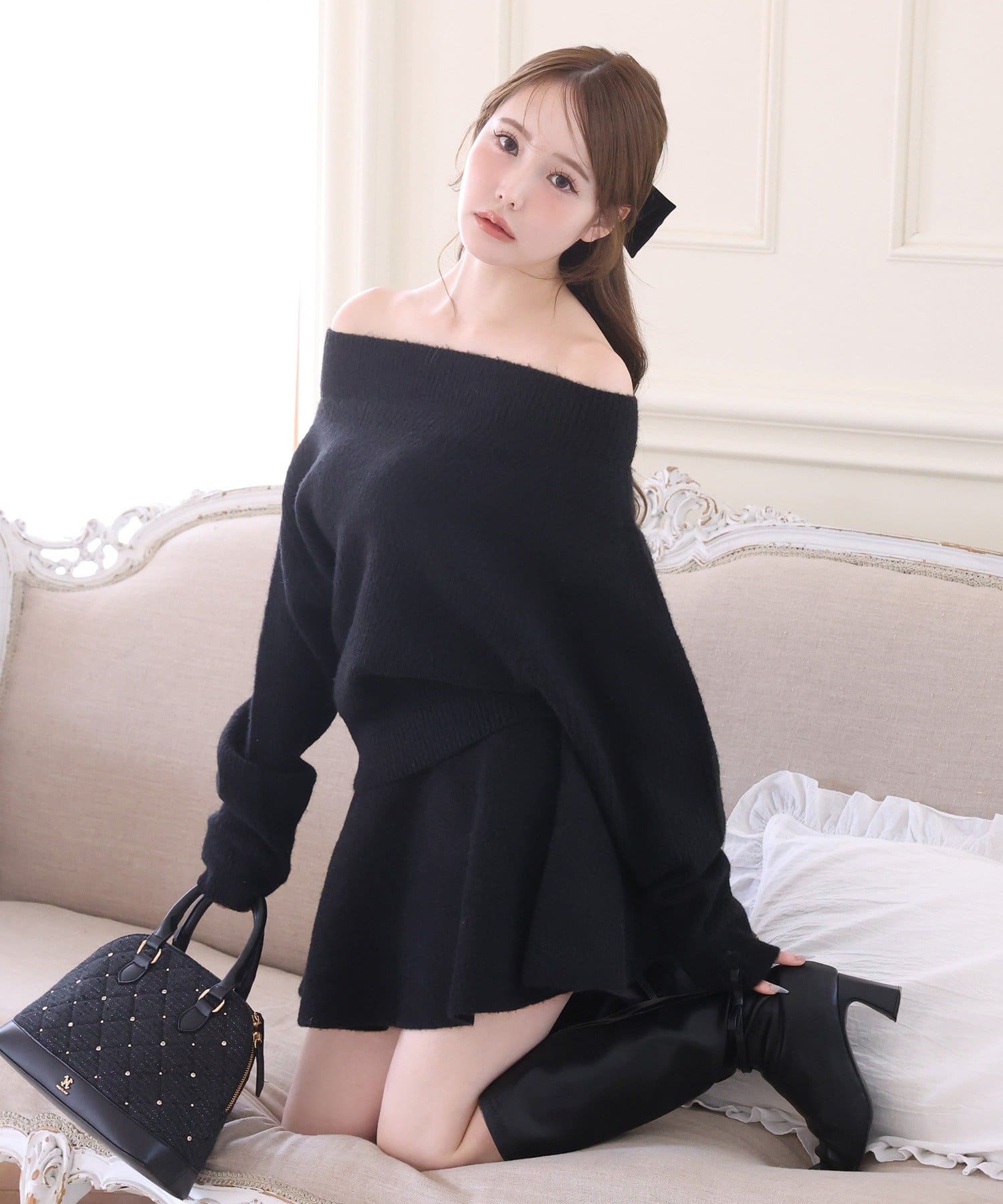 one after another NICE CLAUP(ワンアフターアナザー ナイスクラップ) オフショルニットセットアップ