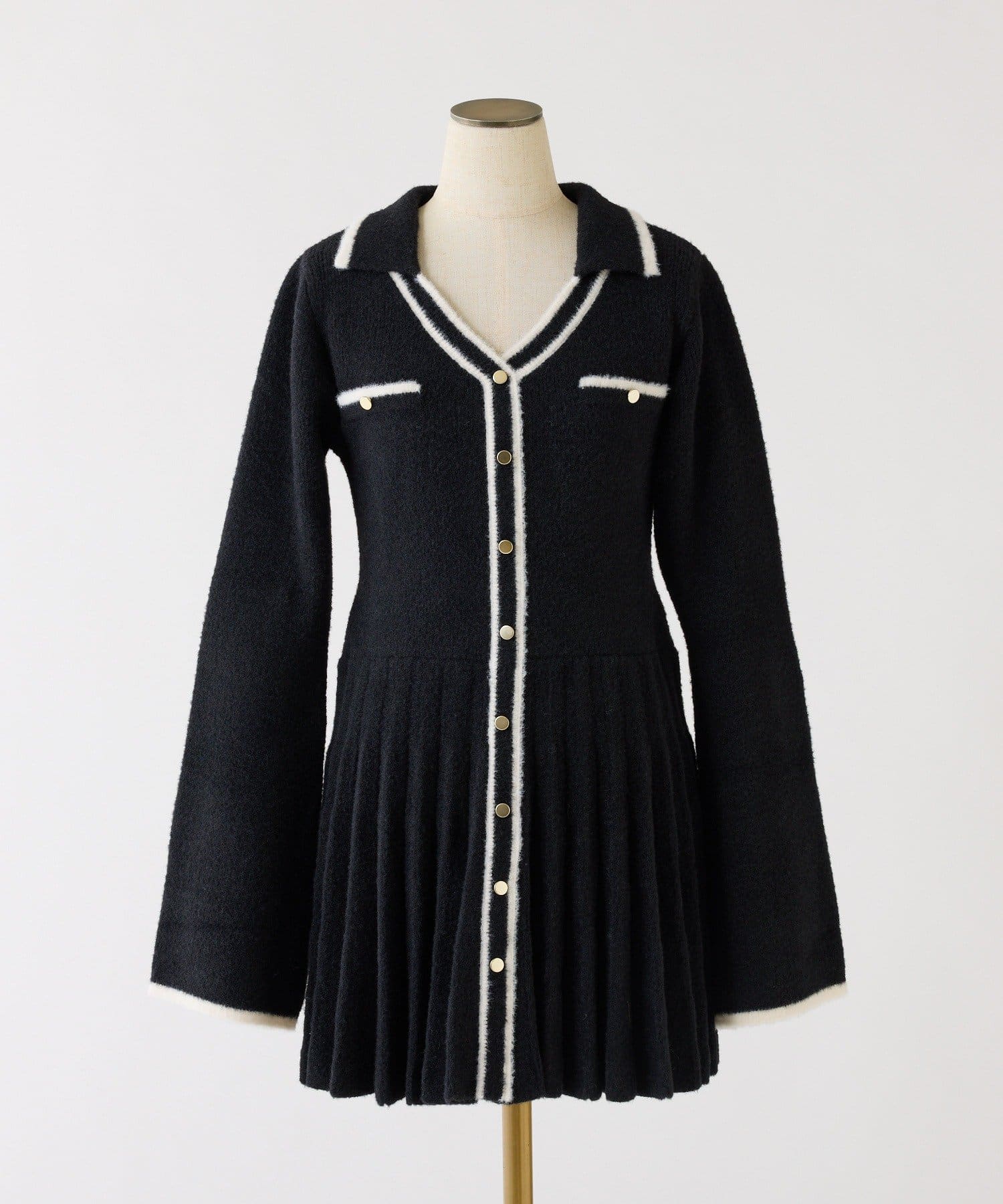 one after another NICE CLAUP(ワンアフターアナザー ナイスクラップ) 襟付き配色ニットミニワンピース