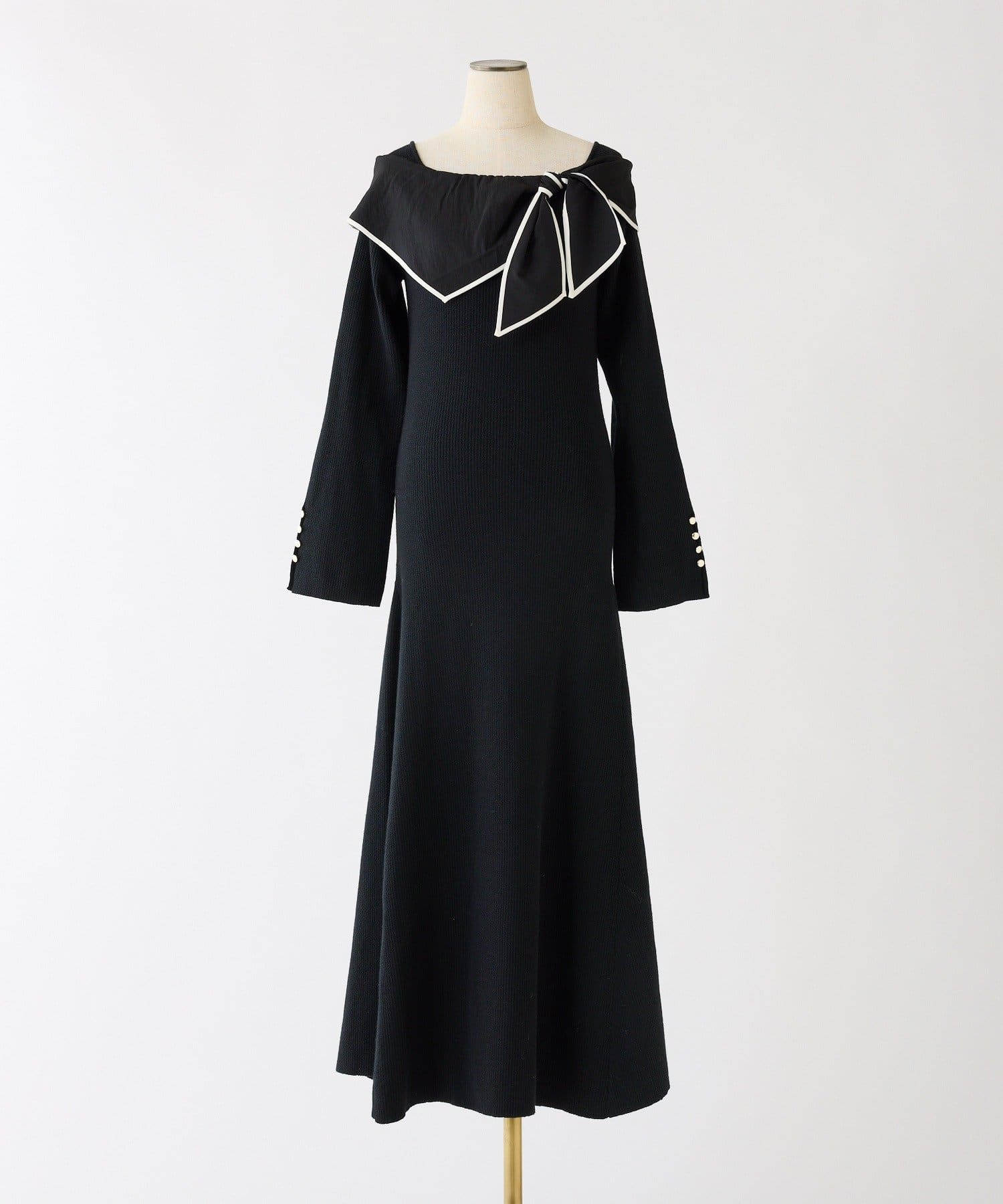 one after another NICE CLAUP(ワンアフターアナザー ナイスクラップ) 異素材リボンニットロングワンピース